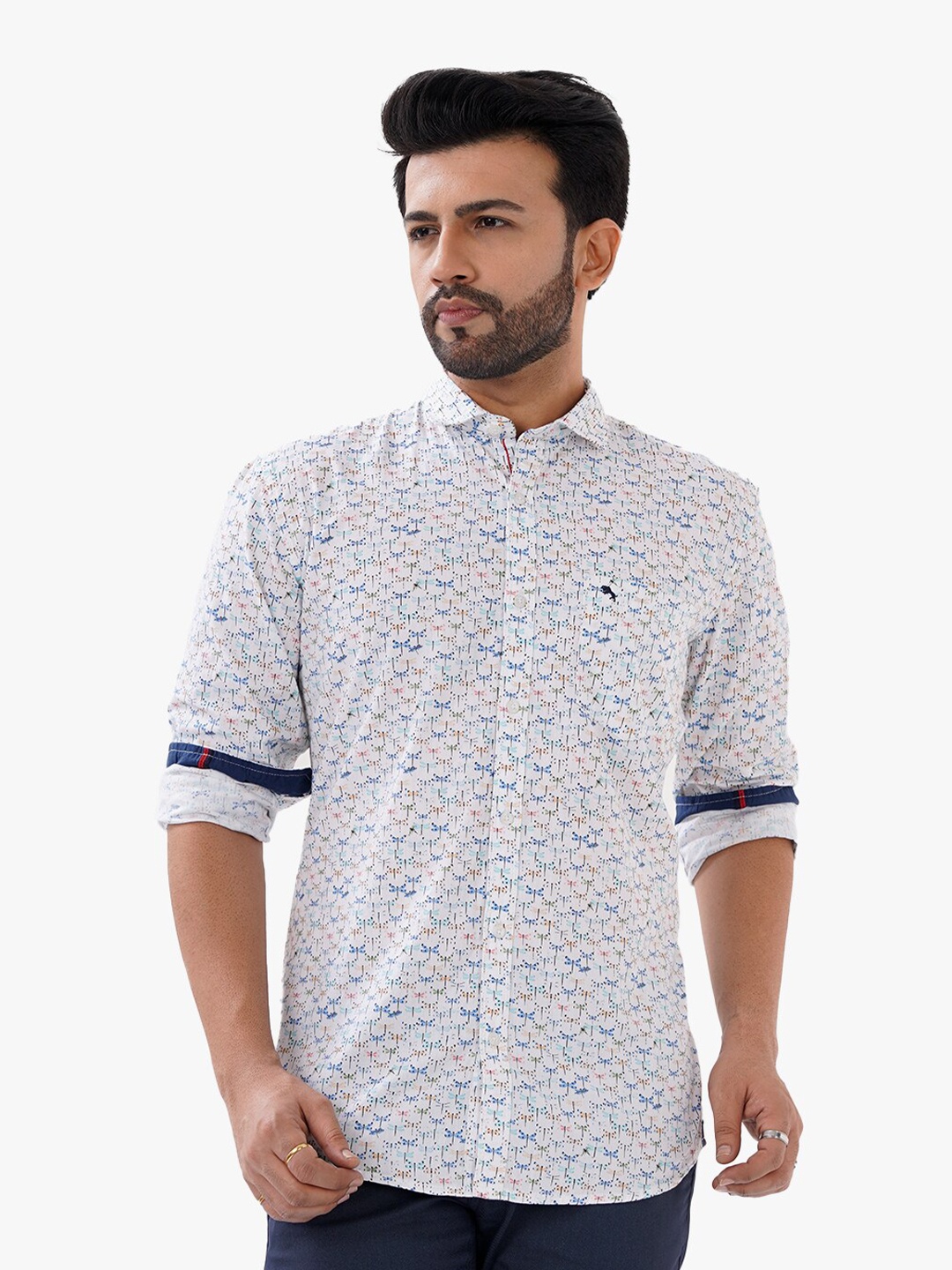 

DCot By Donear Men White Comfort Printed Casual Shirt