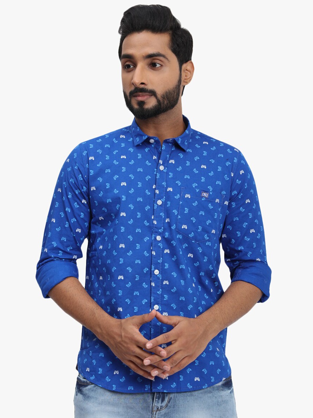 

DCot By Donear Men Blue Comfort Printed Casual Cotton Shirt