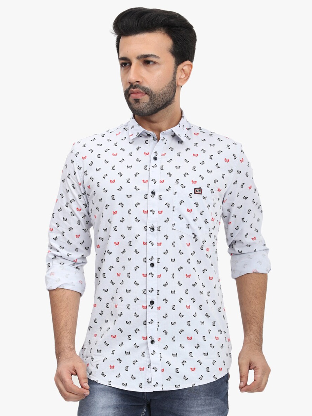 

DCot By Donear Men White Comfort Printed Casual Shirt