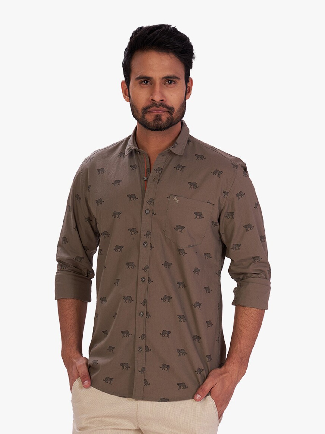

DCot By Donear Men Green Comfort Printed Casual Shirt