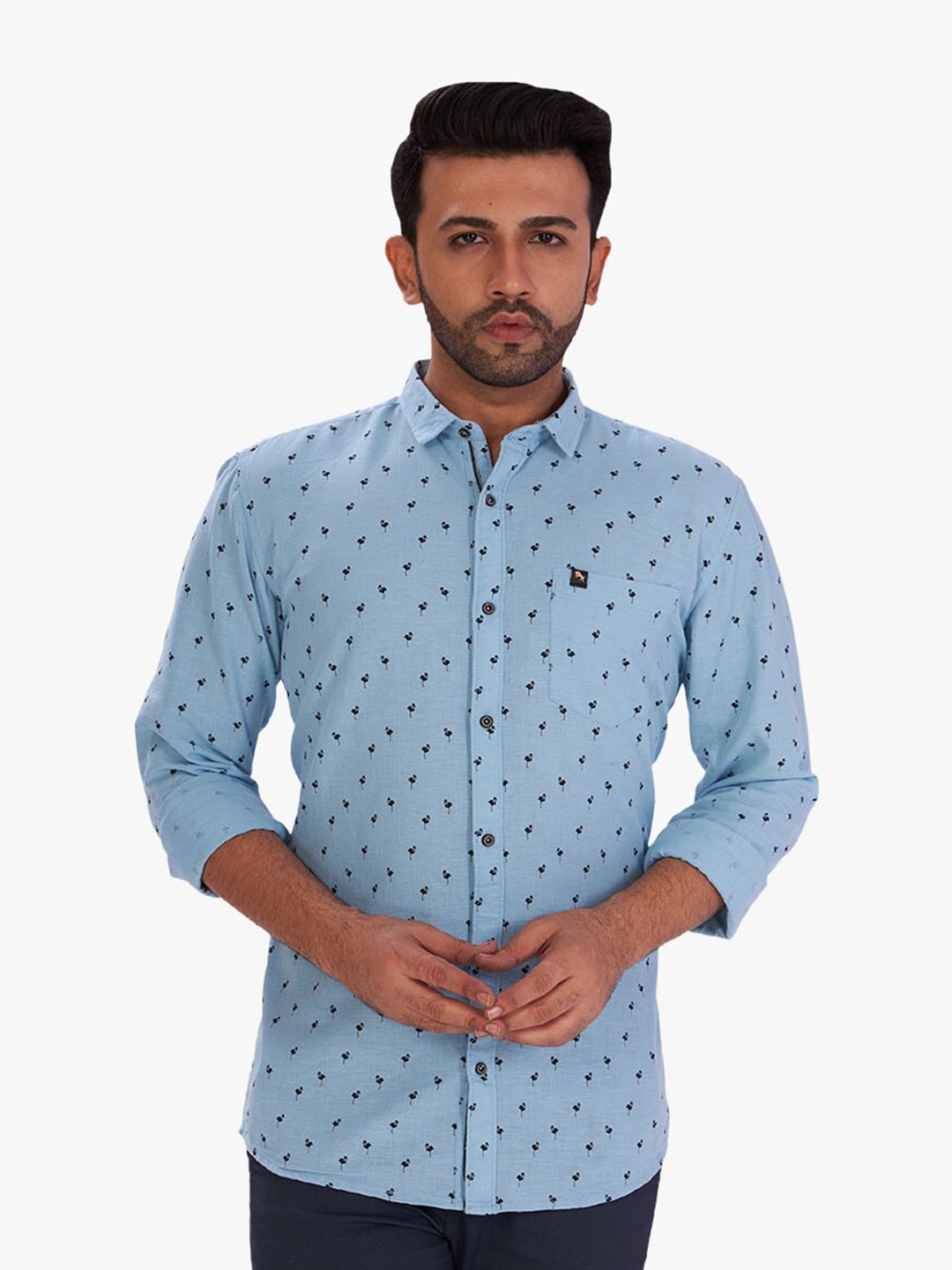 

DCot By Donear Men Blue Comfort Printed Casual Shirt