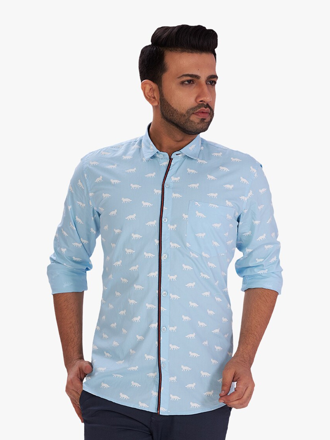 

DCot By Donear Men Blue Comfort Printed Casual Cotton Shirt