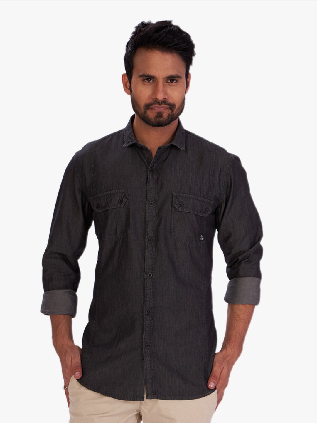 

DCot By Donear Men Grey Comfort Casual Shirt