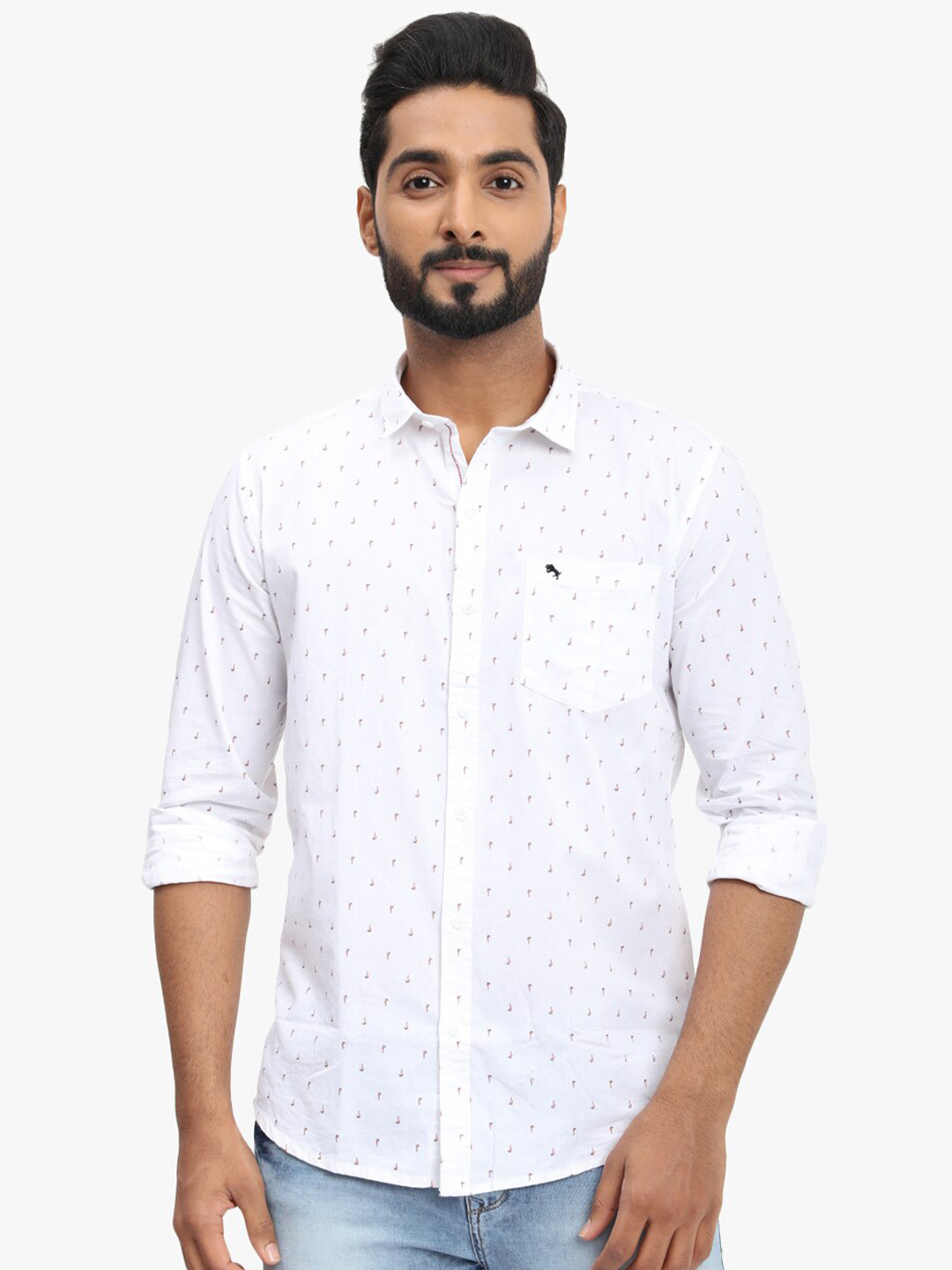 

DCot By Donear Men White Comfort Printed Casual Shirt