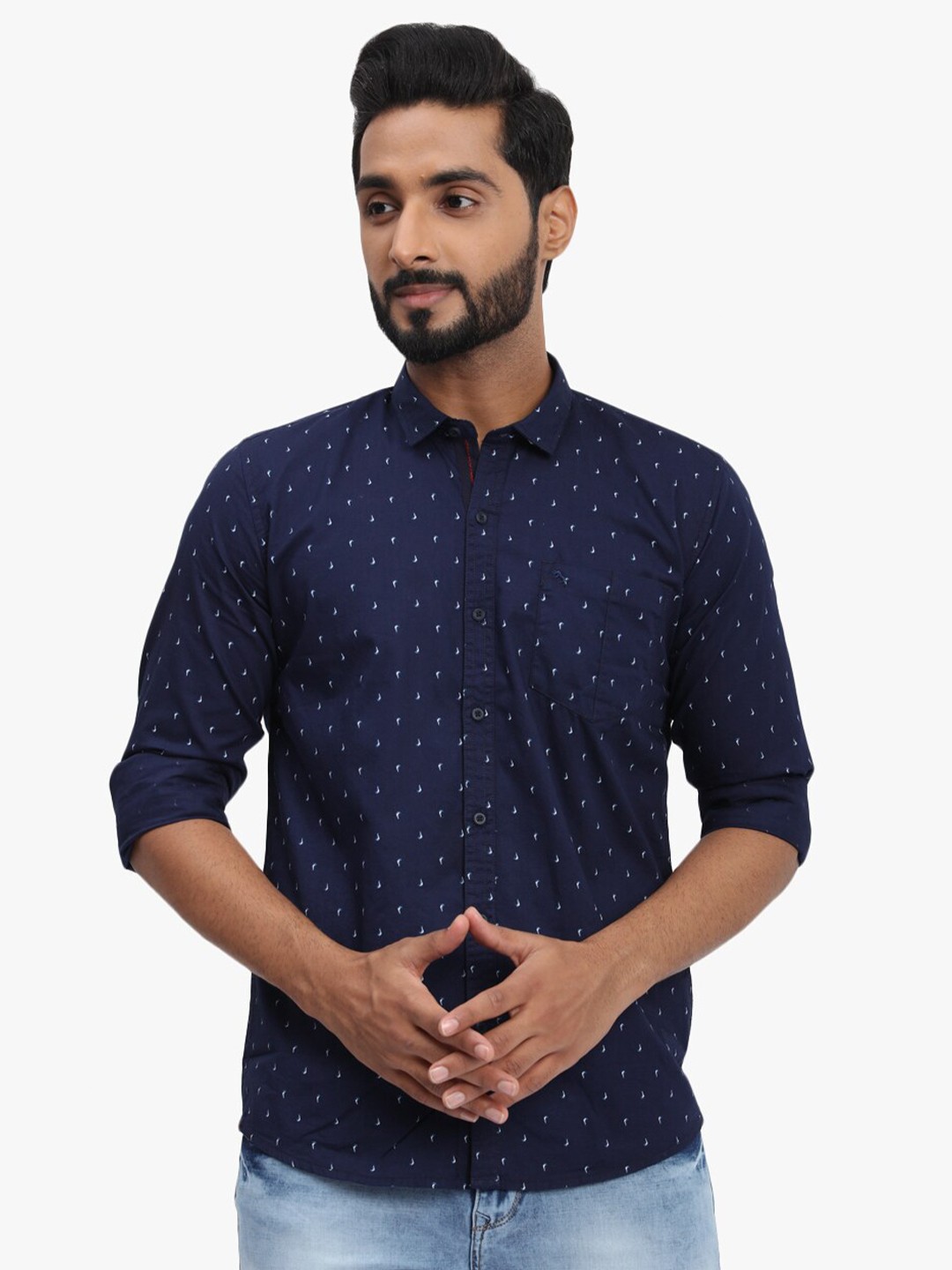 

DCot By Donear Men Blue Comfort Printed Casual Shirt