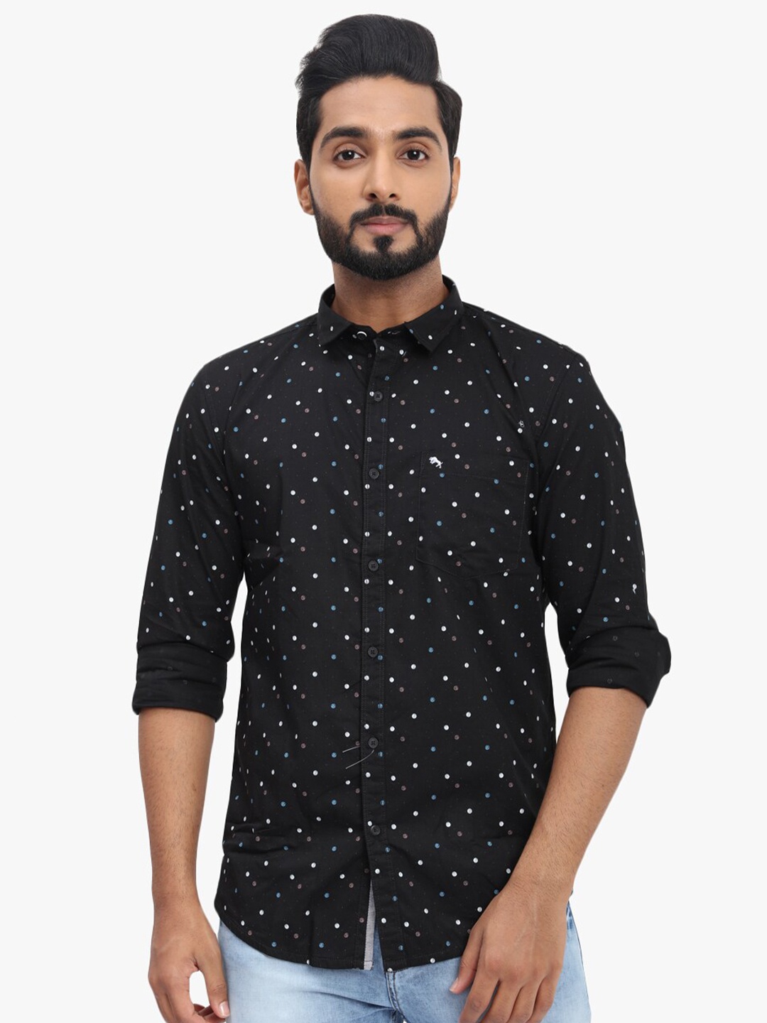

DCot By Donear Men Black Comfort Printed Casual Shirt