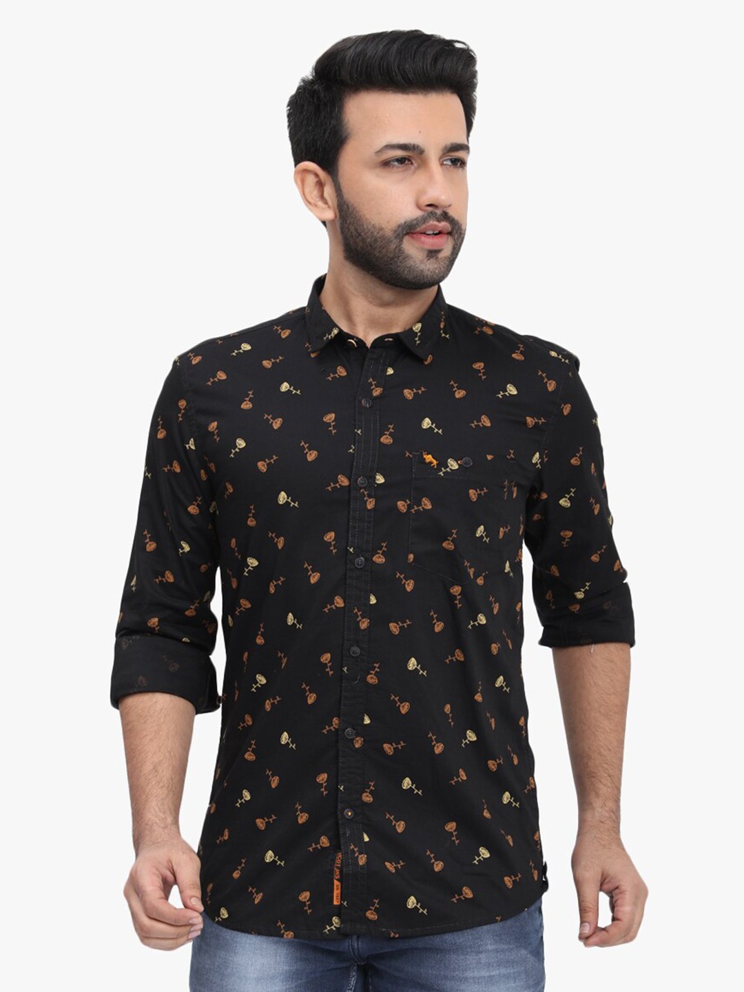 

DCot By Donear Men Black Comfort Printed Casual Shirt