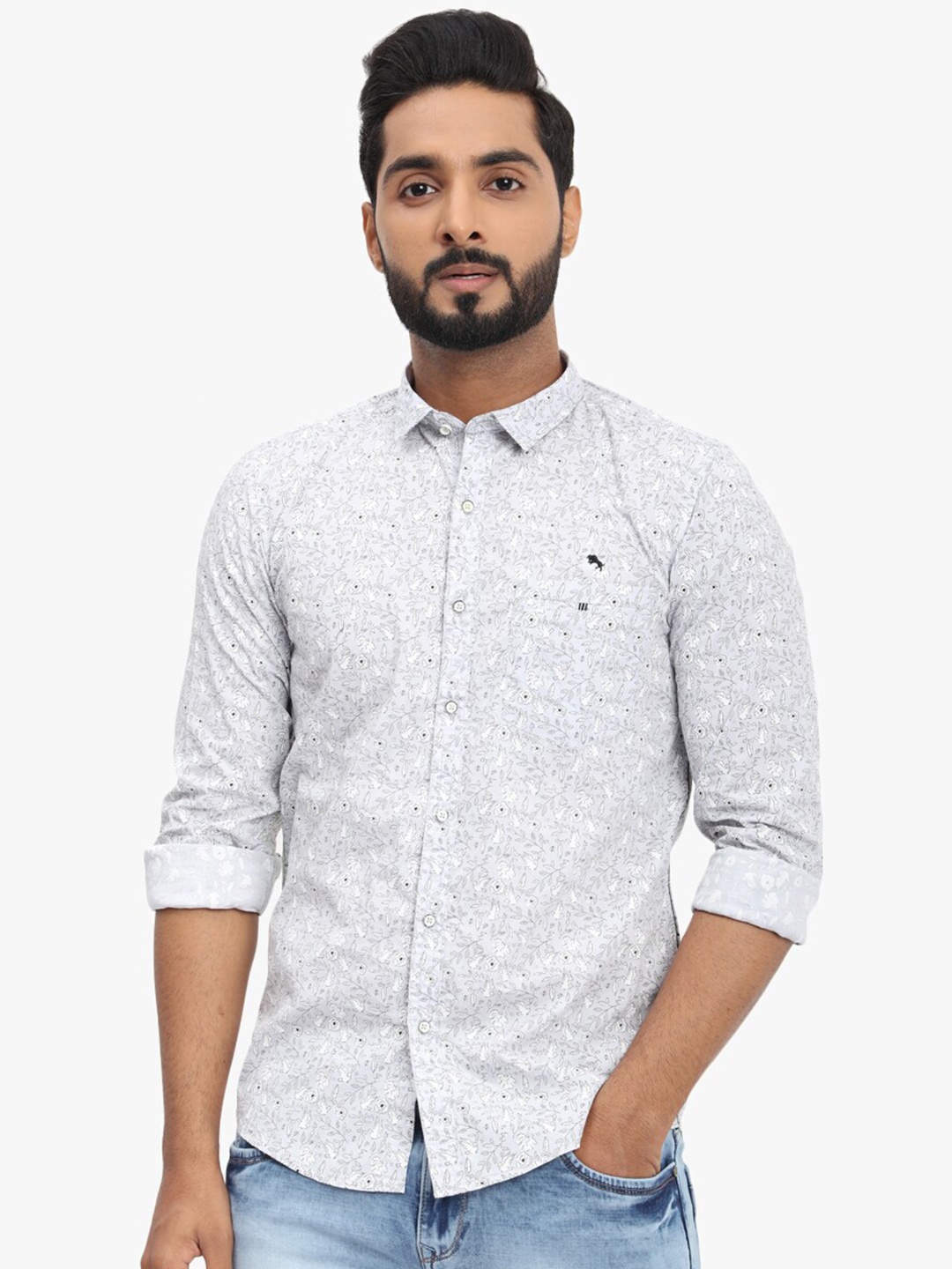 

DCot By Donear Men White Comfort Printed Casual Cotton Shirt