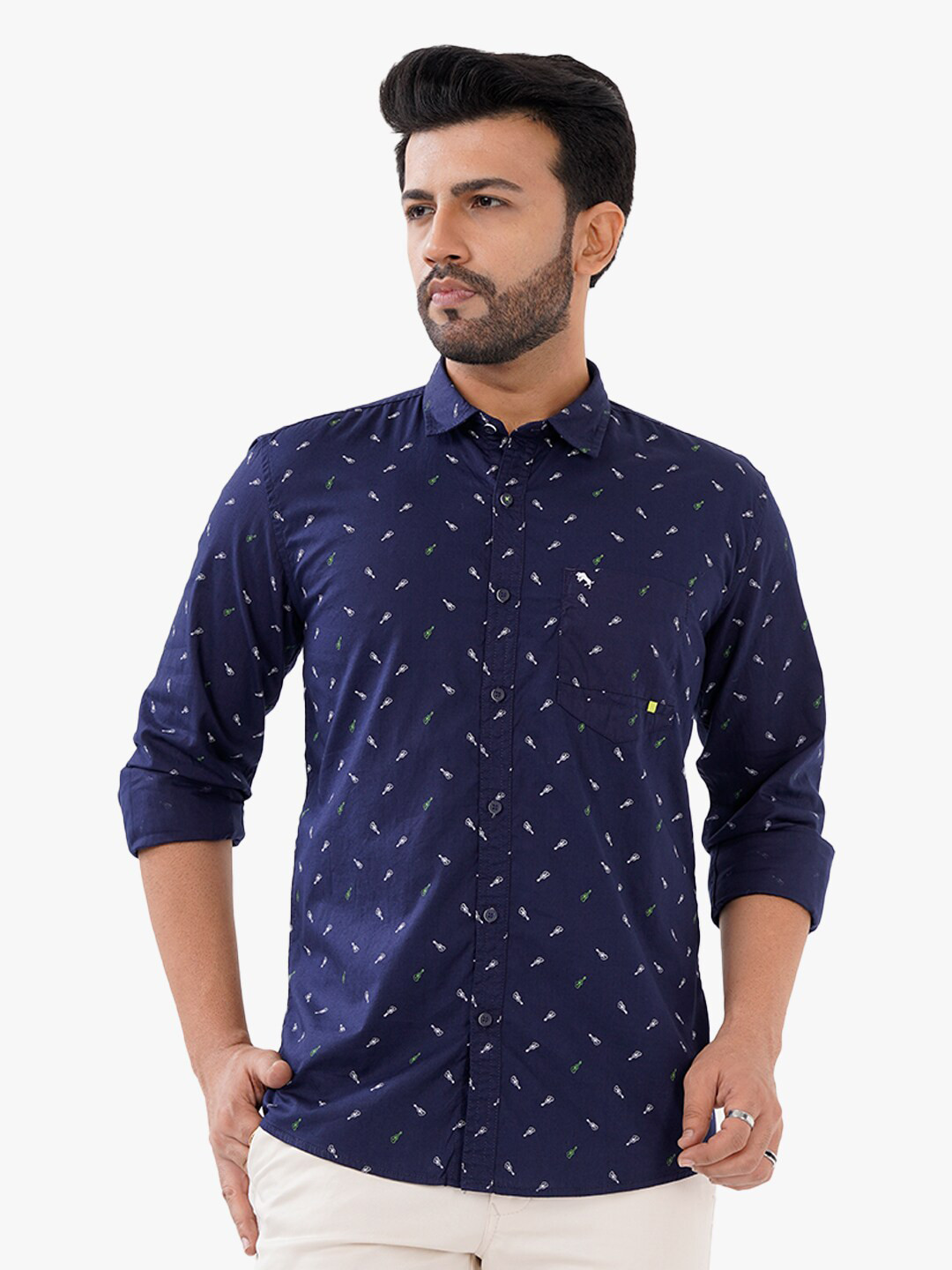 

DCot By Donear Men Blue Comfort Printed Casual Cotton Shirt
