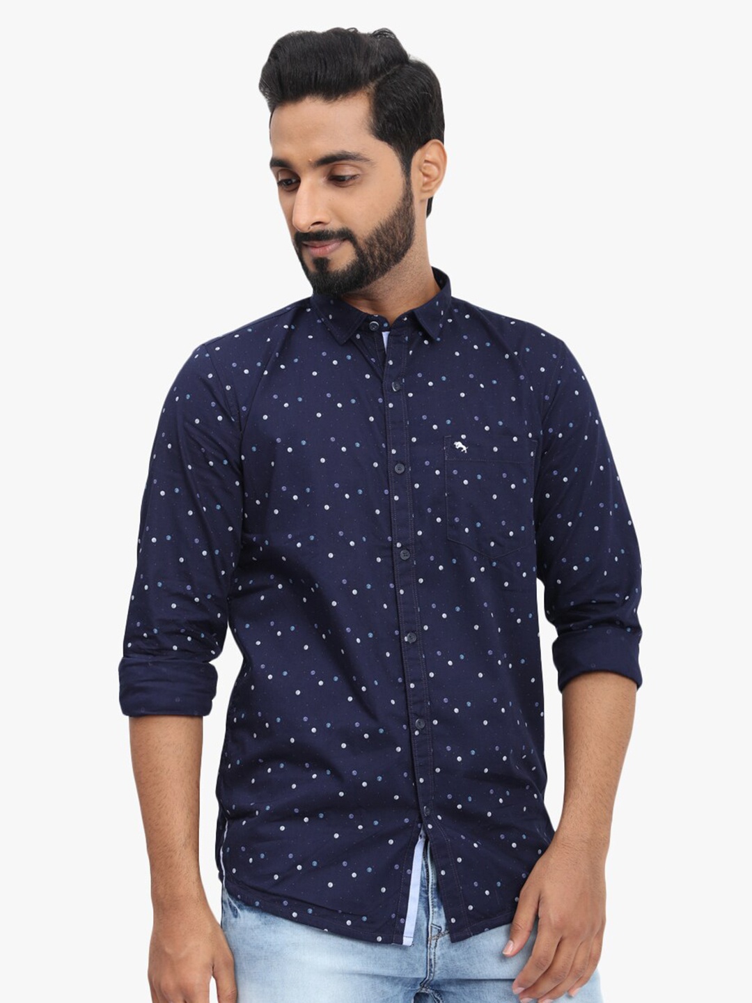 

DCot By Donear Men Blue Comfort Printed Casual Cotton Shirt