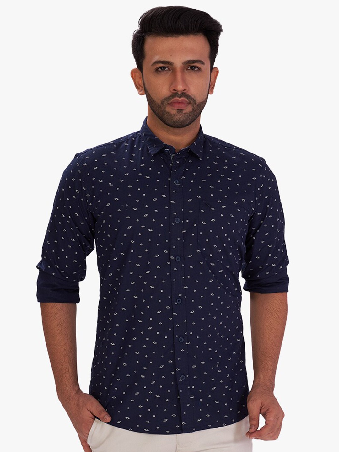 

DCot By Donear Men Blue Comfort Printed Casual Cotton Shirt