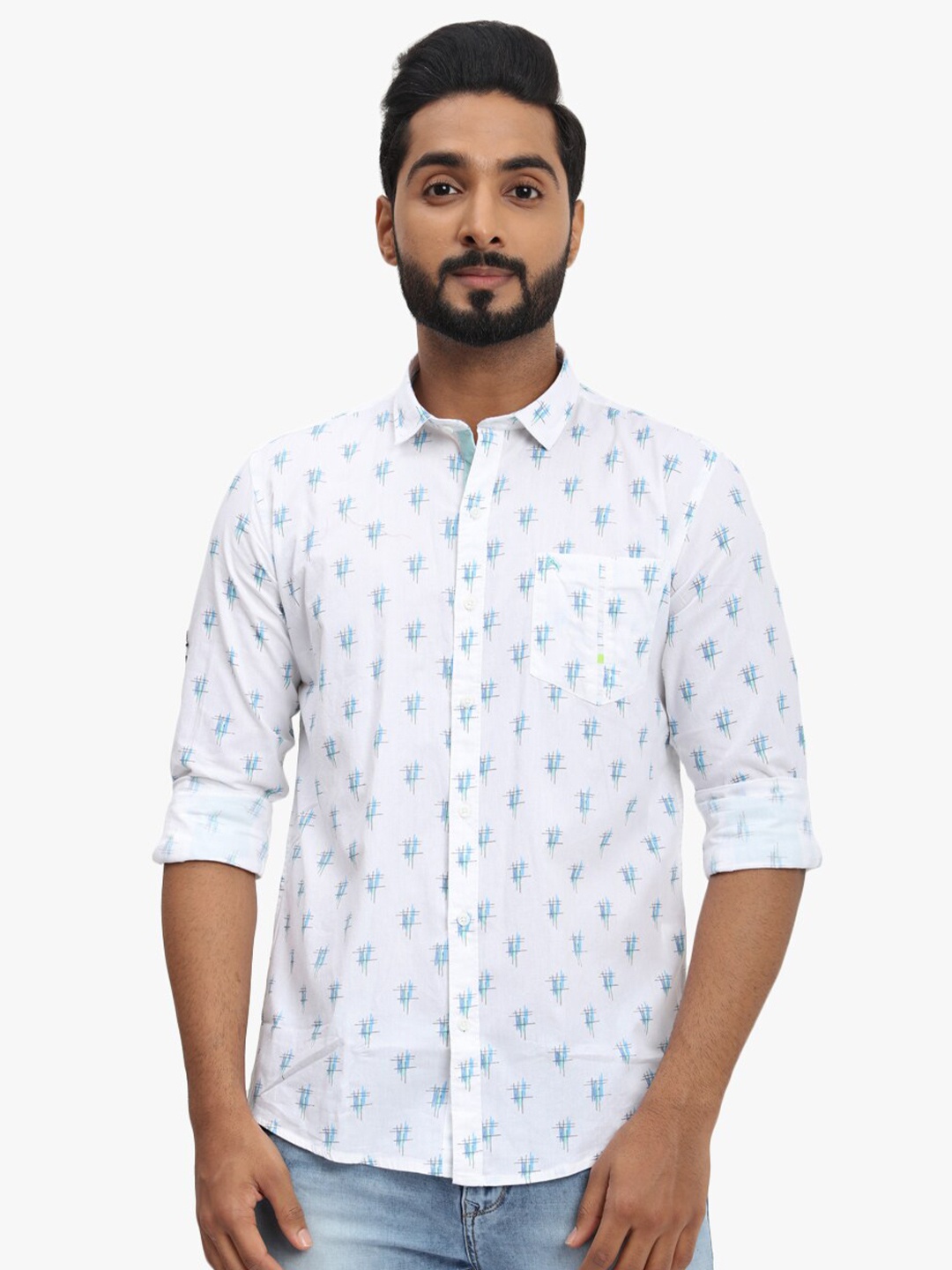 

DCot By Donear Men White Comfort Floral Printed Casual Cotton Shirt