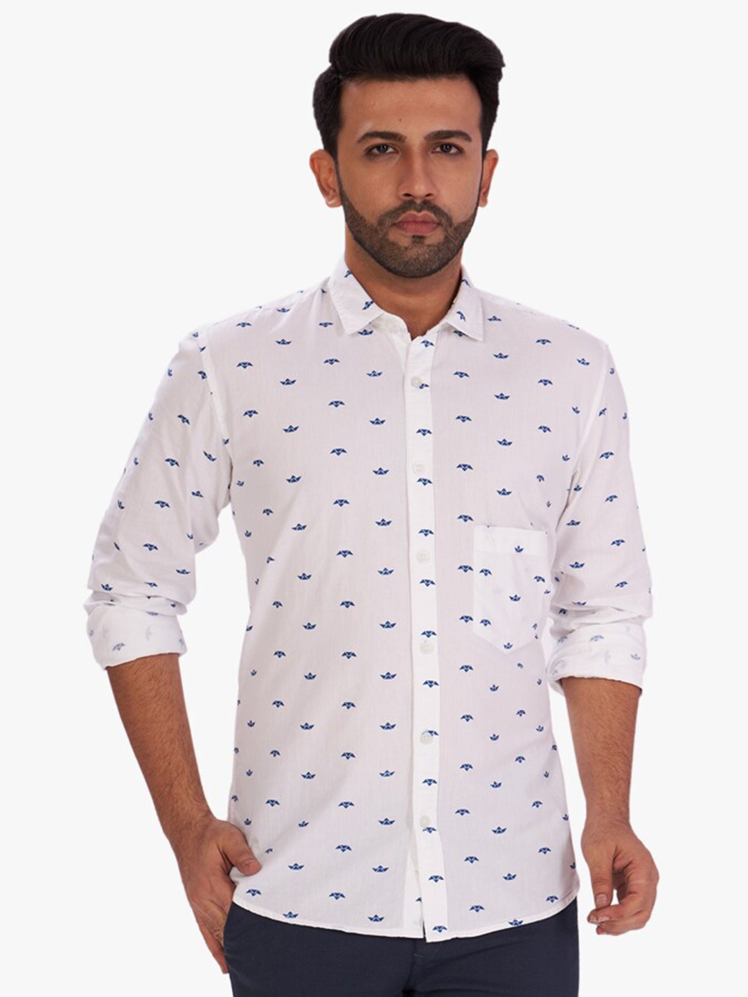

DCot By Donear Men White Comfort Printed Casual Cotton Shirt