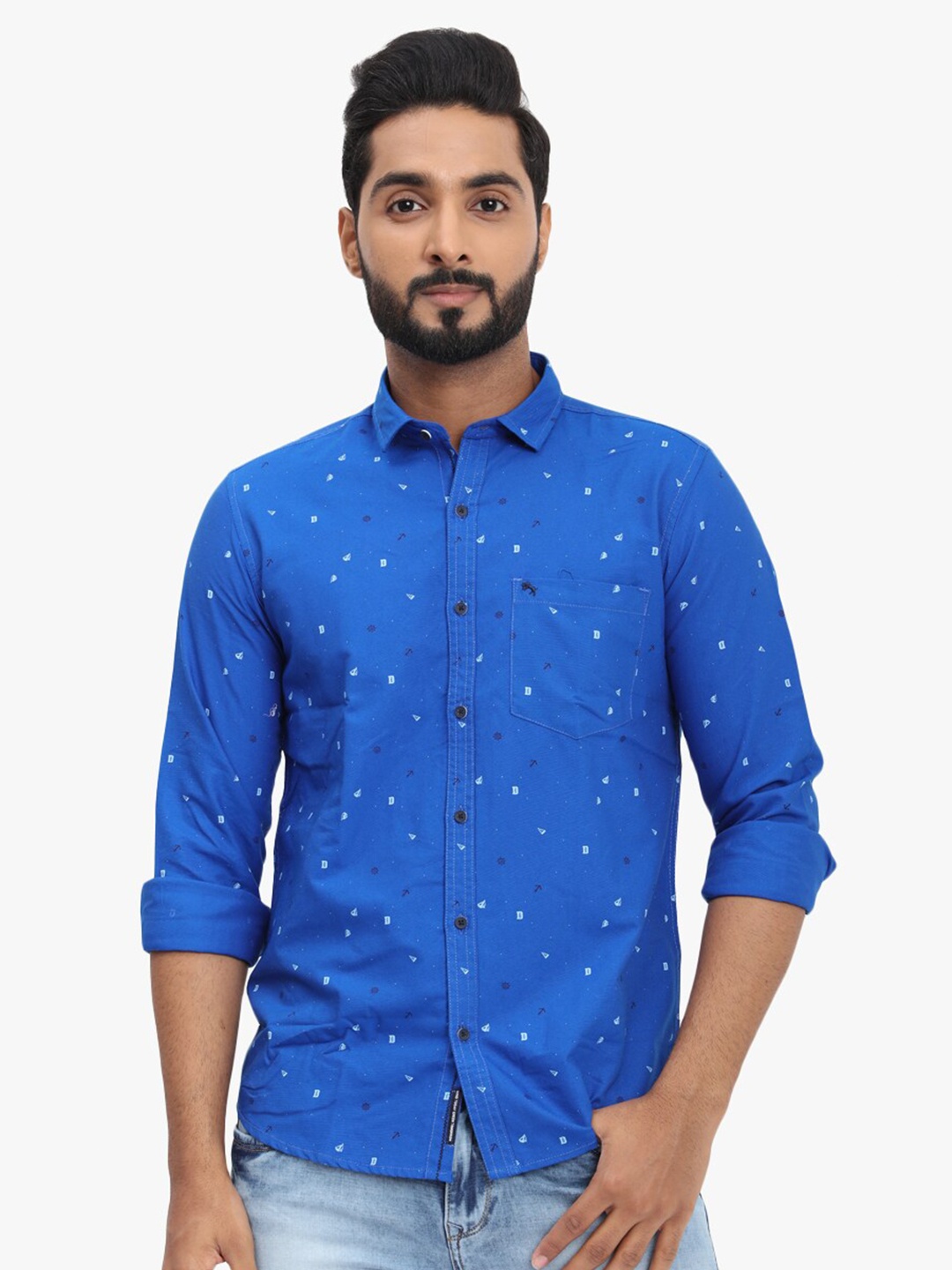 

DCot By Donear Men Blue Comfort Printed Casual Cotton Shirt