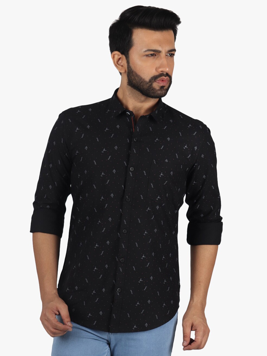 

DCot By Donear Men Black Comfort Printed Casual Shirt