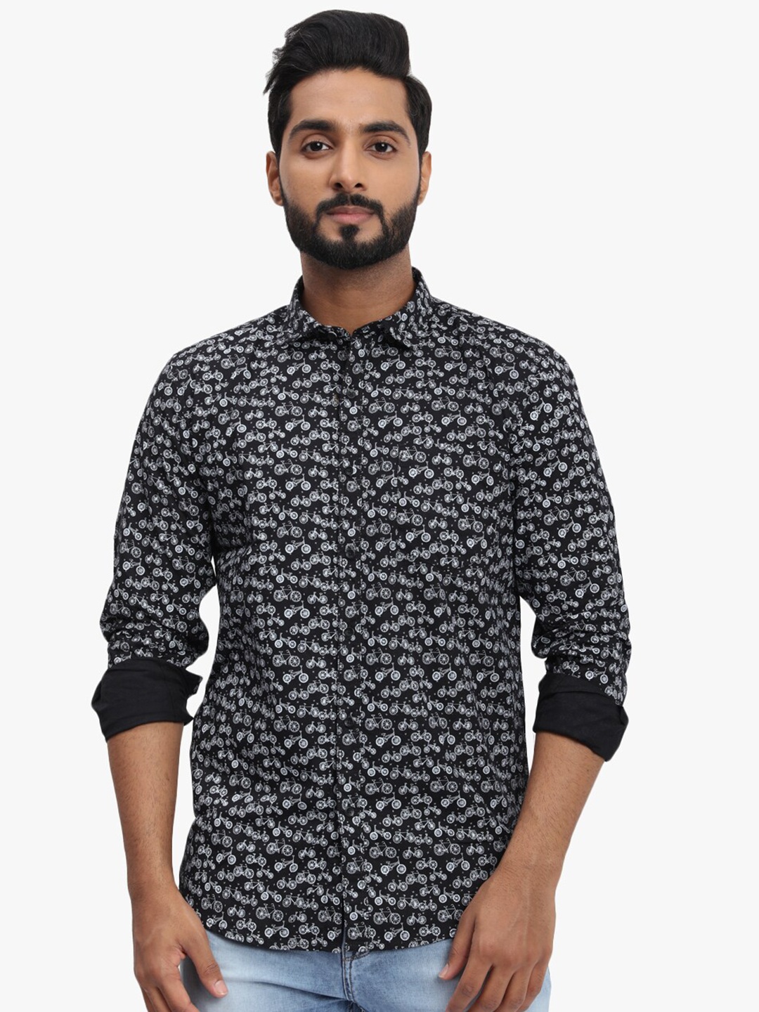 

DCot By Donear Men Black Comfort Floral Printed Casual Shirt