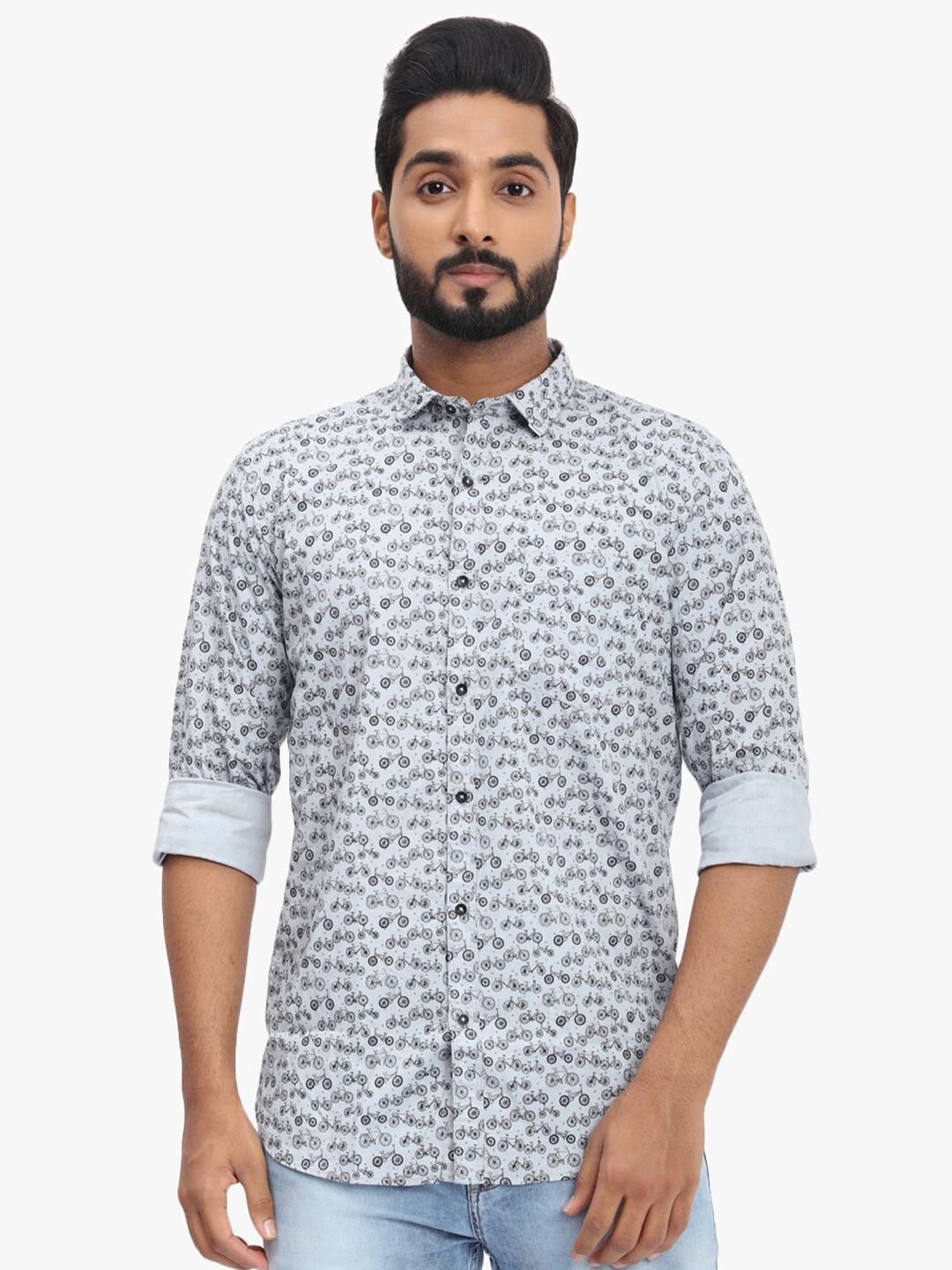 

DCot By Donear Men Grey Comfort Printed Casual Shirt