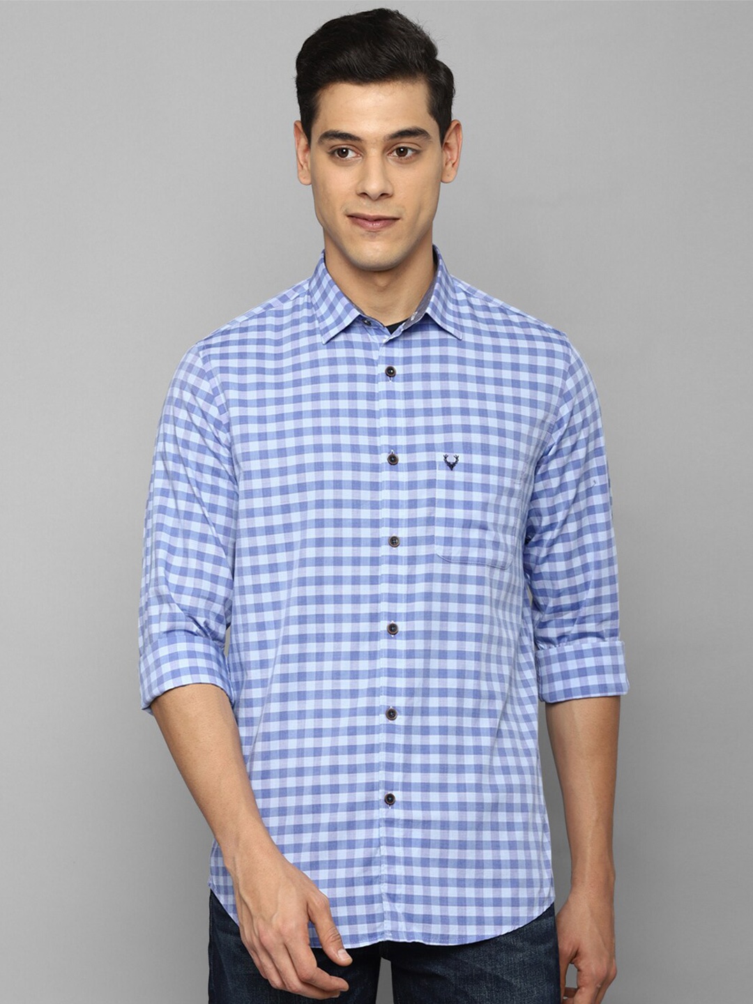 

Allen Solly Men Blue Slim Fit Gingham Checks Checked Casual Cotton Shirt