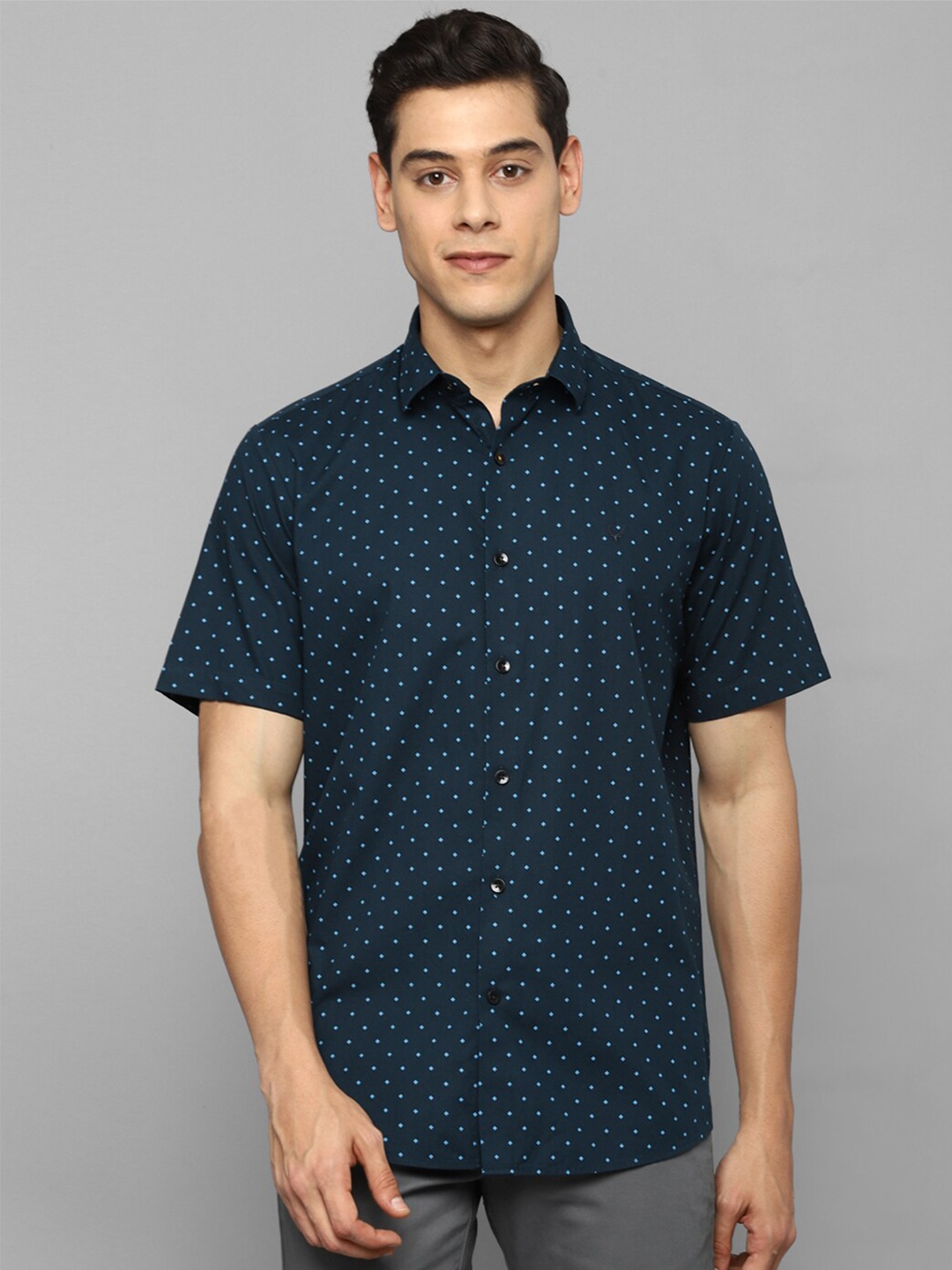 

Allen Solly Men Navy Blue Slim Fit Printed Casual Cotton Shirt