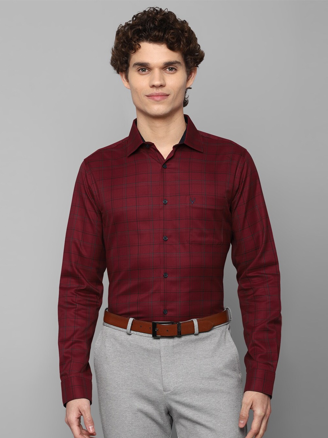 

Allen Solly Men Maroon Slim Fit Checked Formal Cotton Shirt
