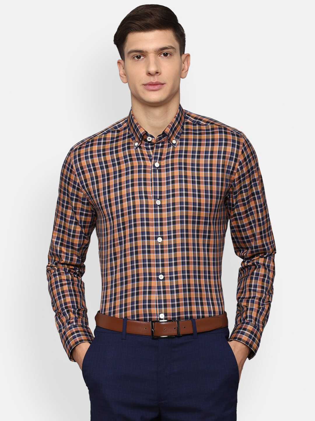 

Luxure by Louis Philippe Men Blue Slim Fit Checked Cotton Casual Shirt