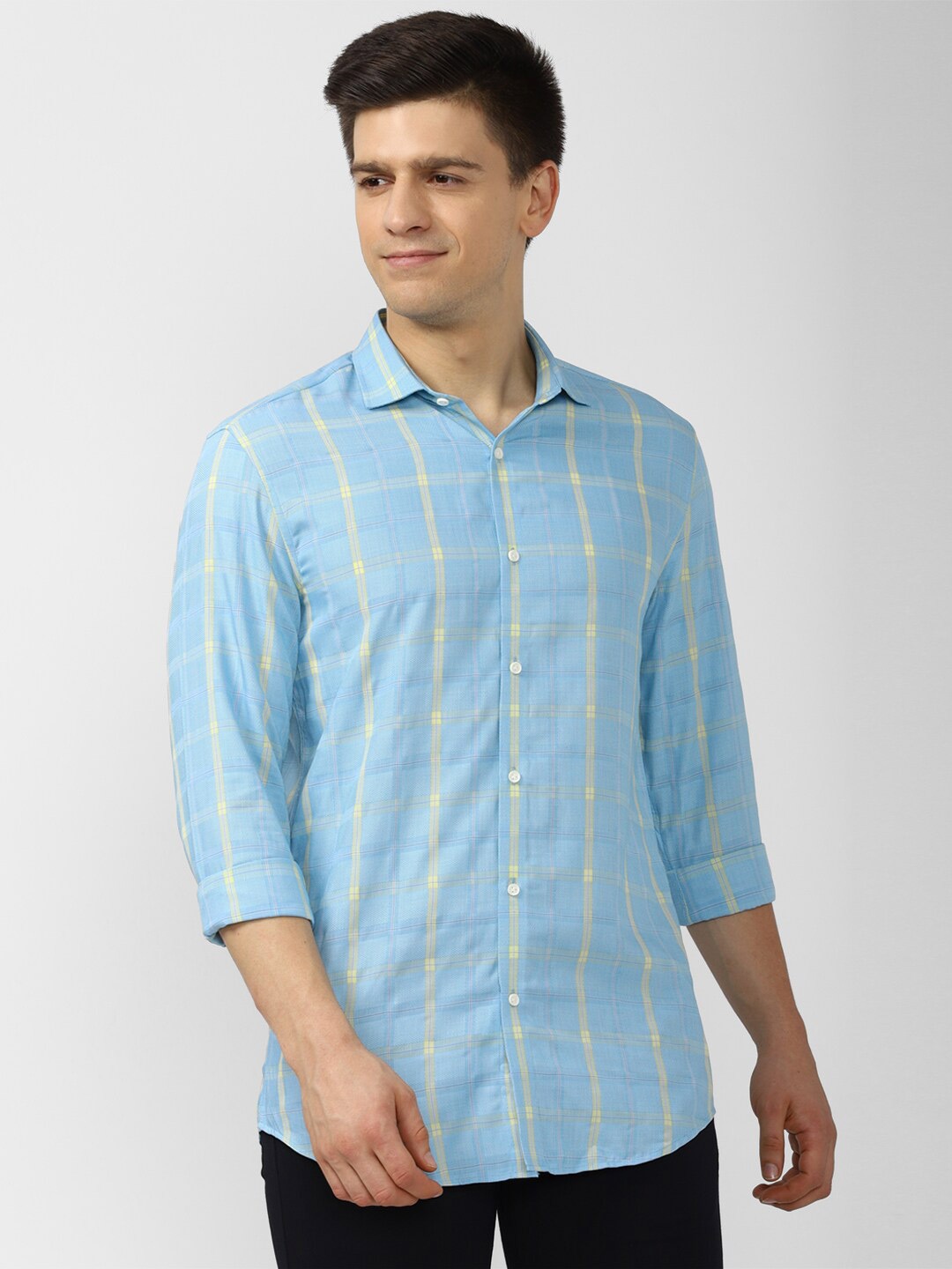 

Peter England Men Blue Slim Fit Checked Casual Shirt