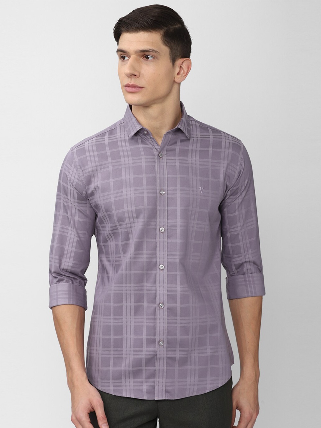 

V Dot Men Purple Slim Fit Checked Cotton Casual Shirt