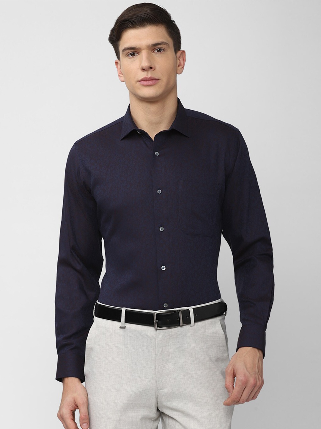 

Van Heusen Men Navy Blue Self Design Casual Shirt