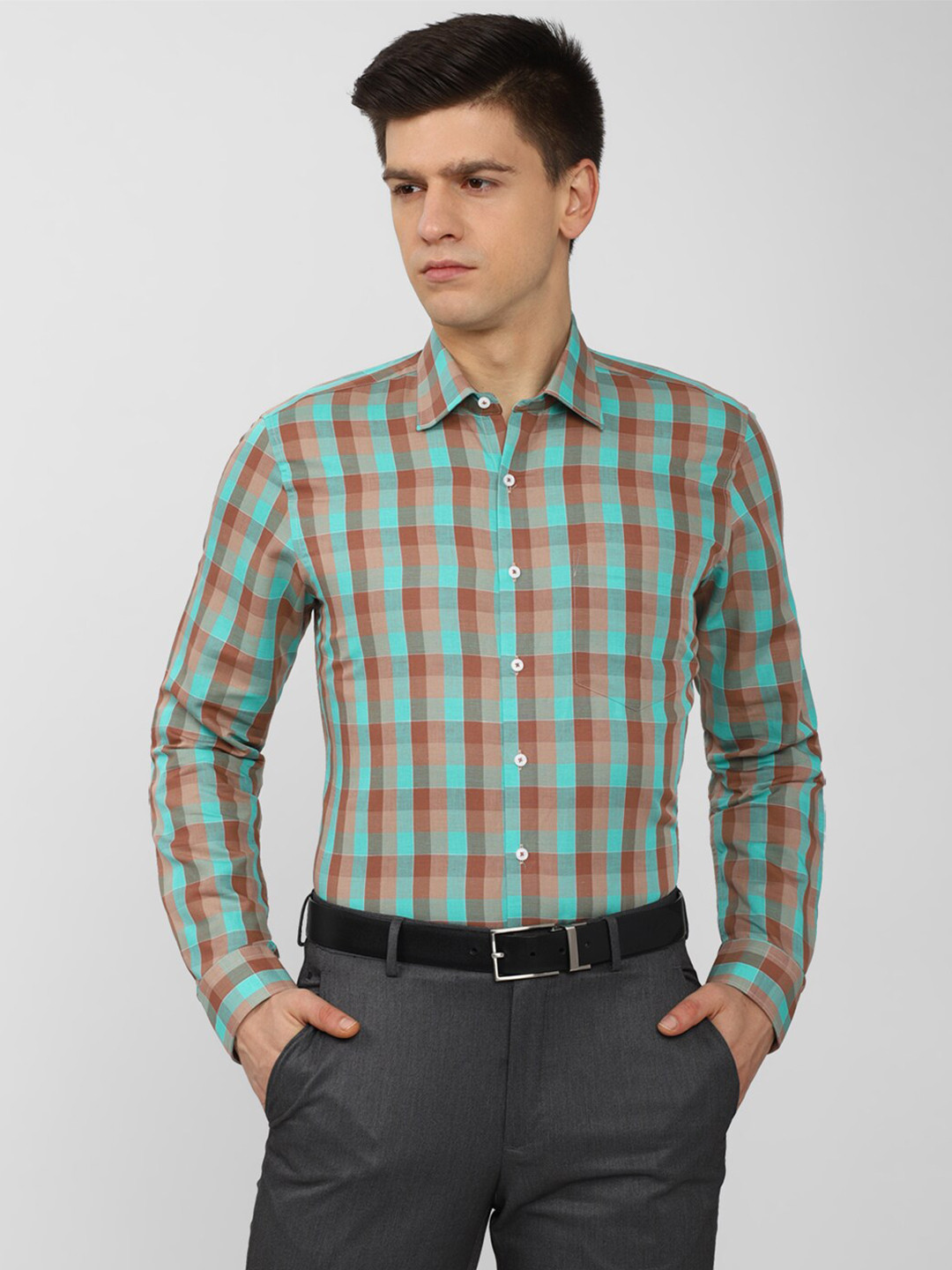 

Van Heusen Men Brown Slim Fit Gingham Checked Casual Shirt