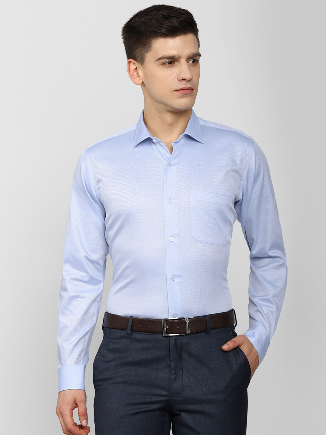 

Van Heusen Men Blue Self Design Cotton Formal Shirt