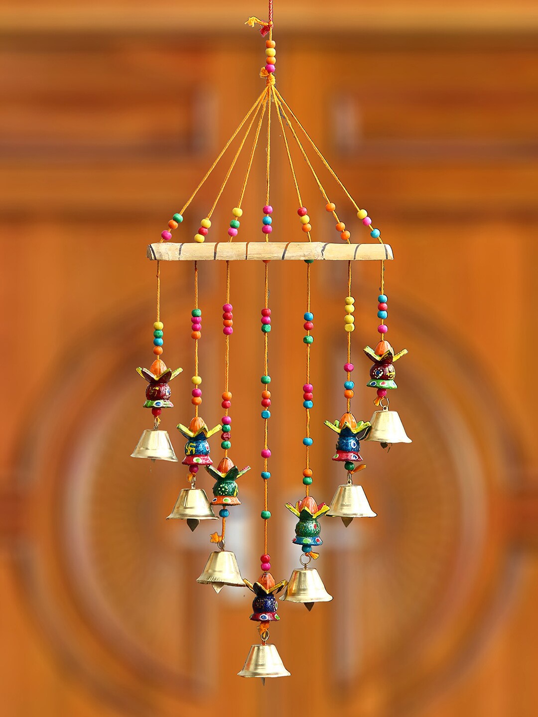 

eCraftIndia Red & Blue Handcrafted Decorative Window Hanging Bells Wall Decor, Orange