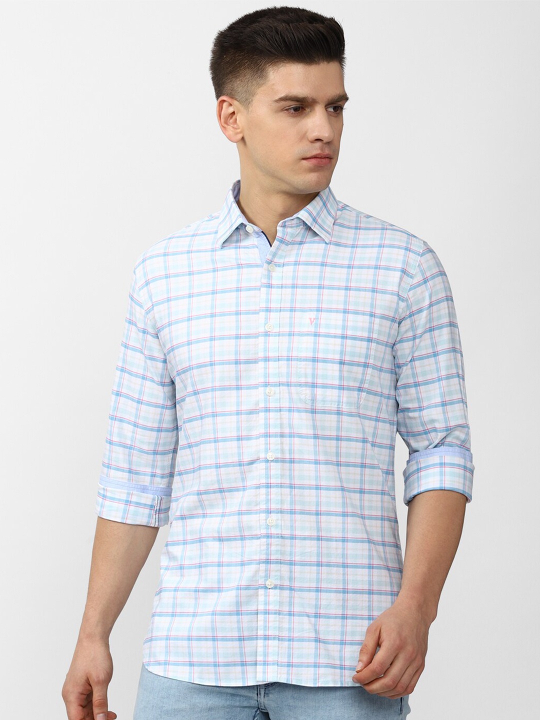 

Van Heusen Sport Men Blue Slim Fit Tartan Checks Casual Shirt