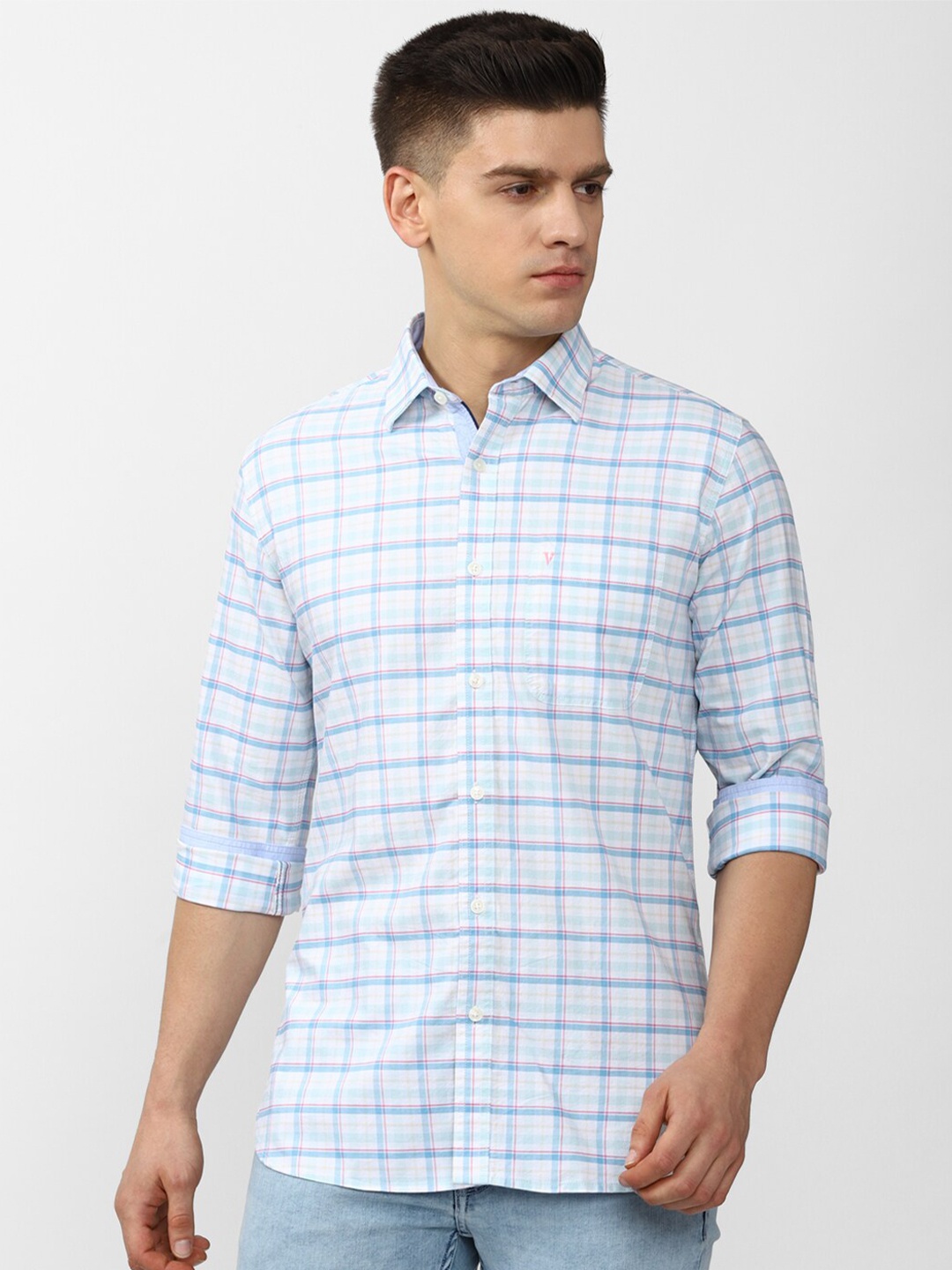 

Van Heusen Sport Men Blue Slim Fit Tartan Checks Casual Shirt