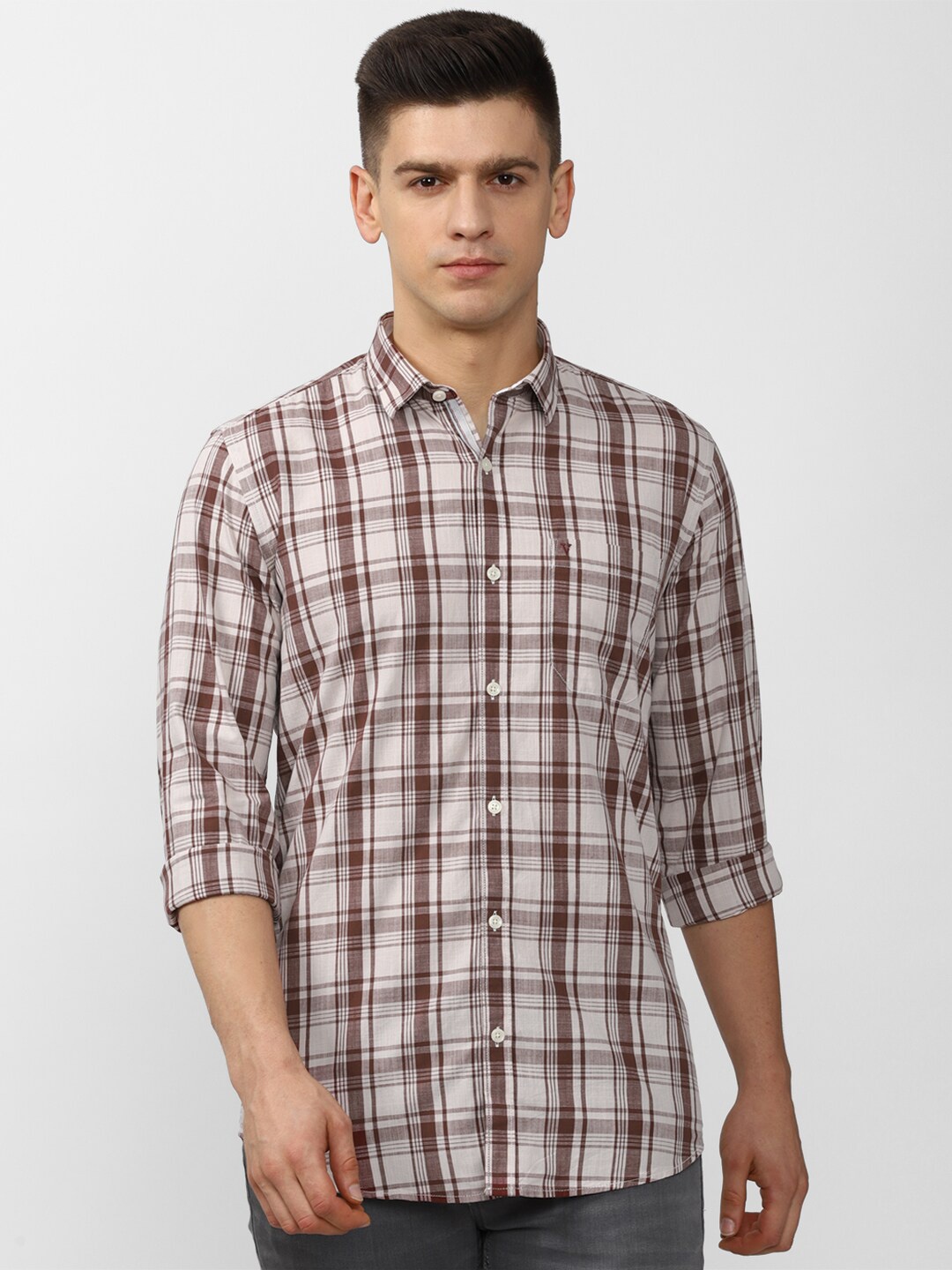 

Van Heusen Sport Men Beige Slim Fit Tartan Checks Casual Shirt