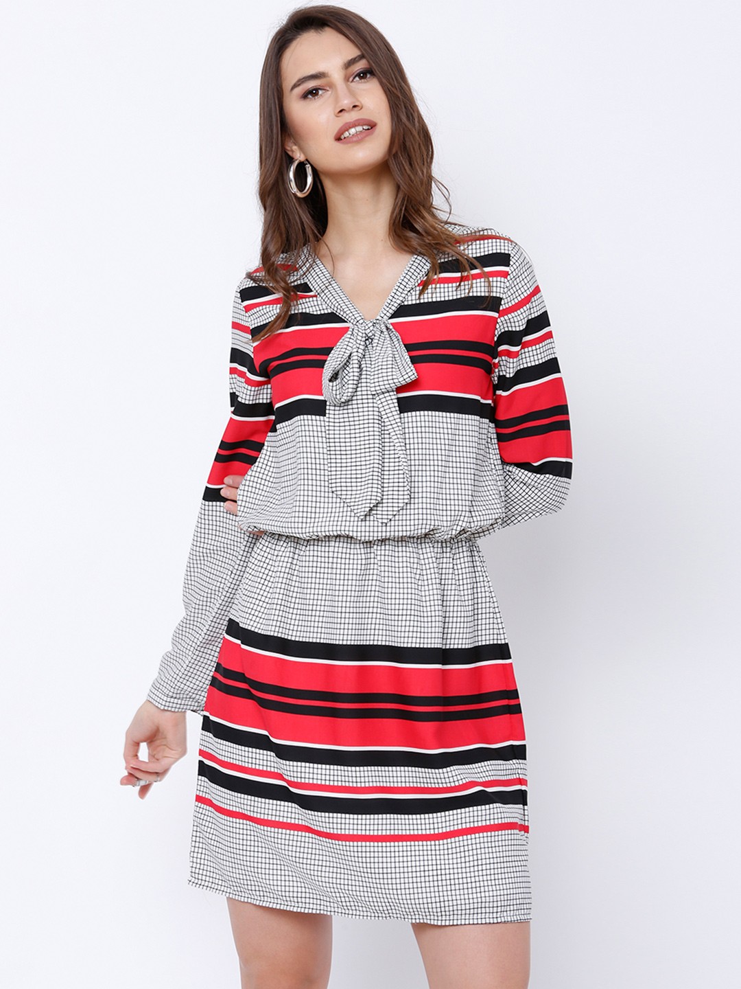 

Tokyo Talkies Women White Checked Blouson Dress