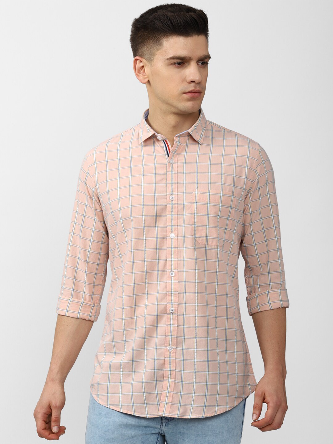 

Van Heusen Sport Men Beige Slim Fit Checked Casual Shirt