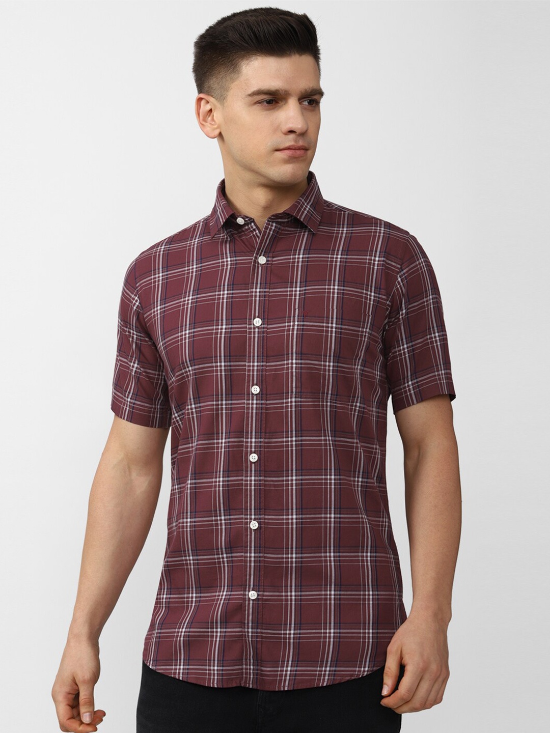

Van Heusen Sport Men Maroon Slim Fit Tartan Checks Casual Shirt