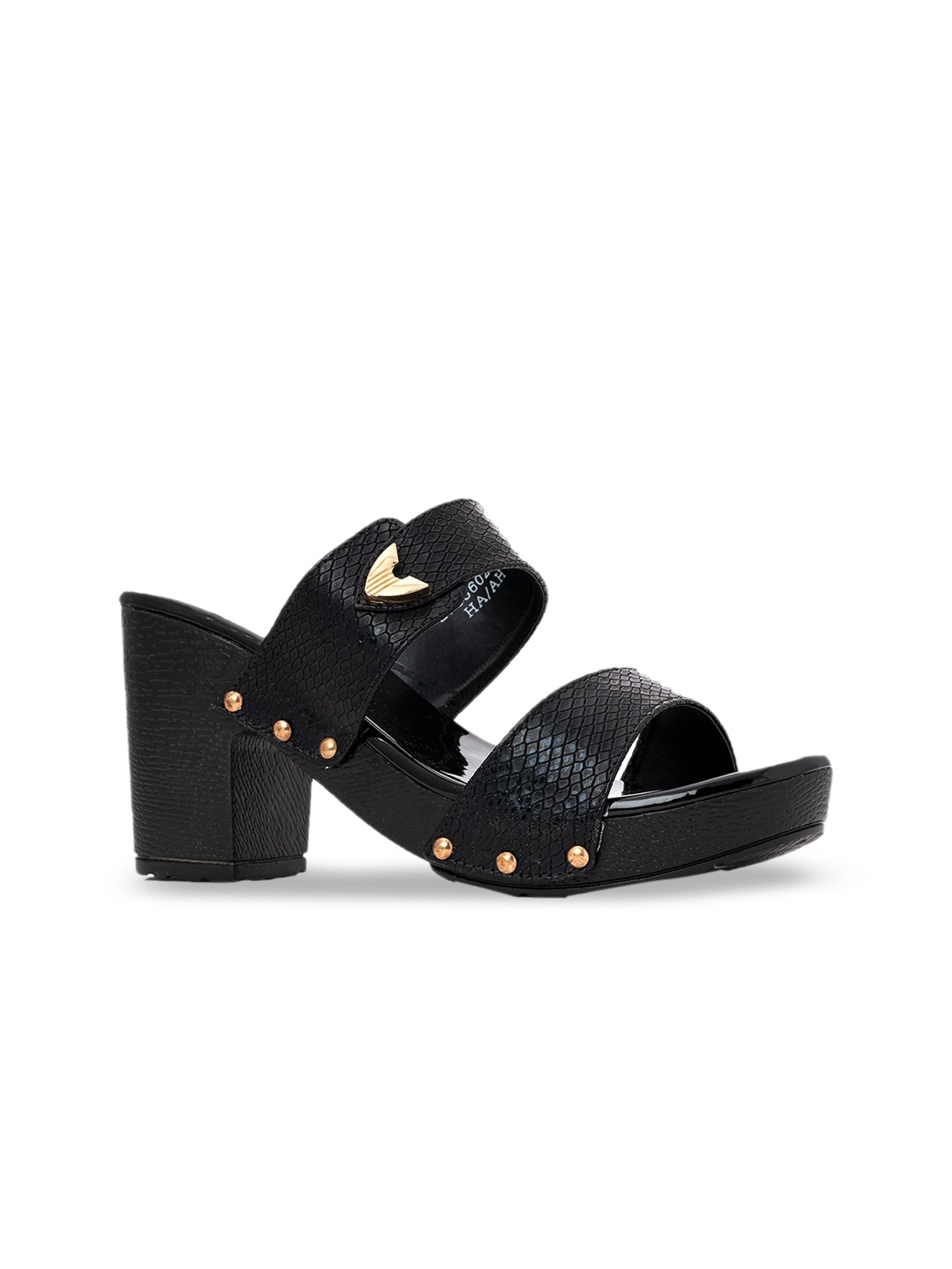 

Khadims Black Textured Block Sandals with Buckles