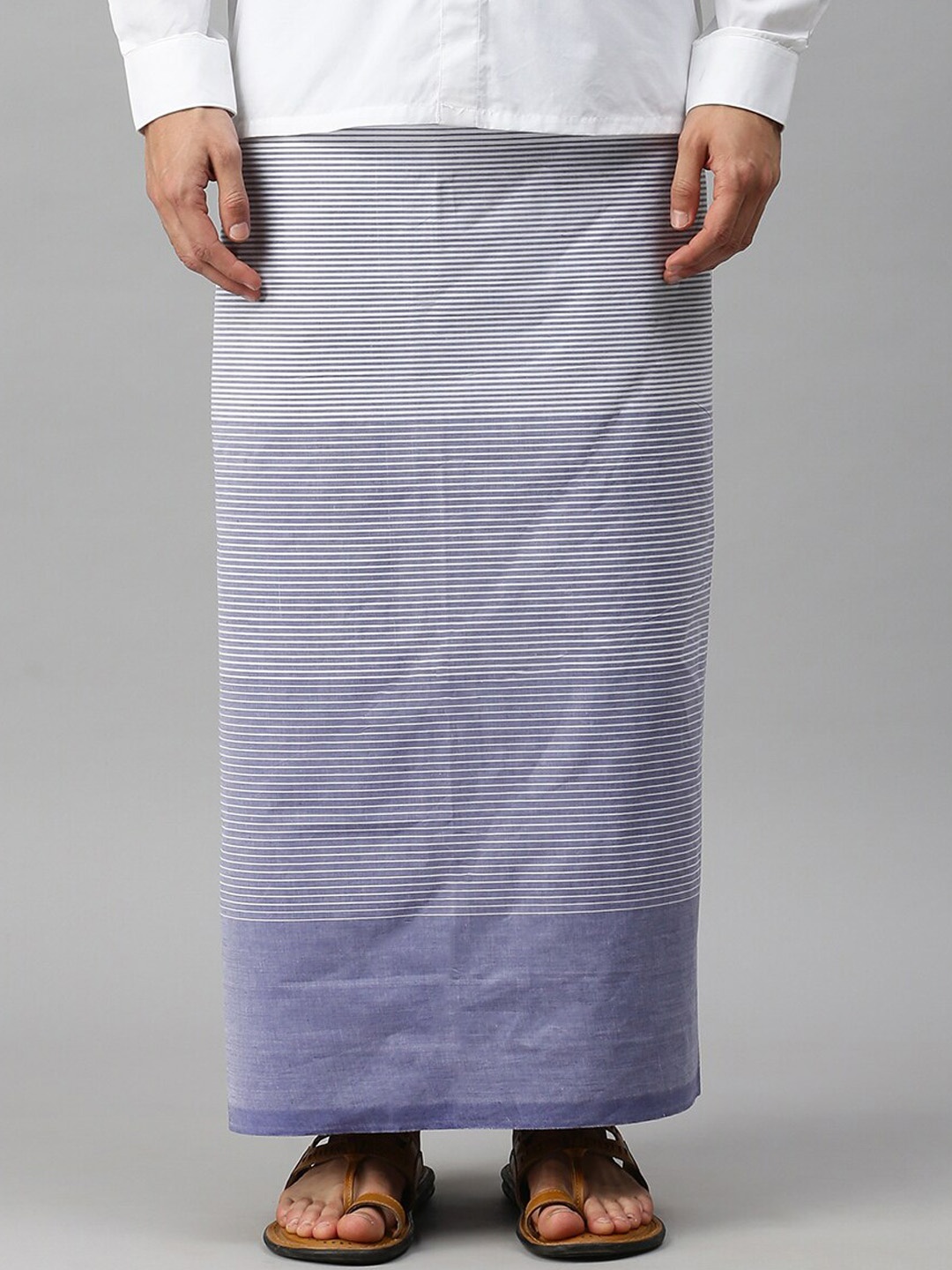 

Ulama Men Blue & White Striped Pure Cotton Dhoti