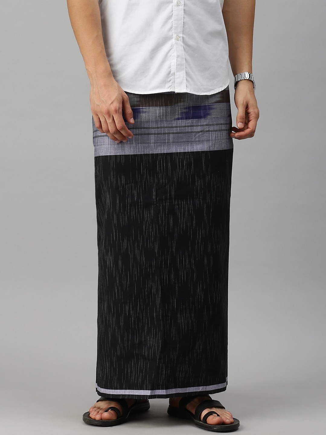 

Ulama Men Black & White Striped Pure Cotton Dhotis