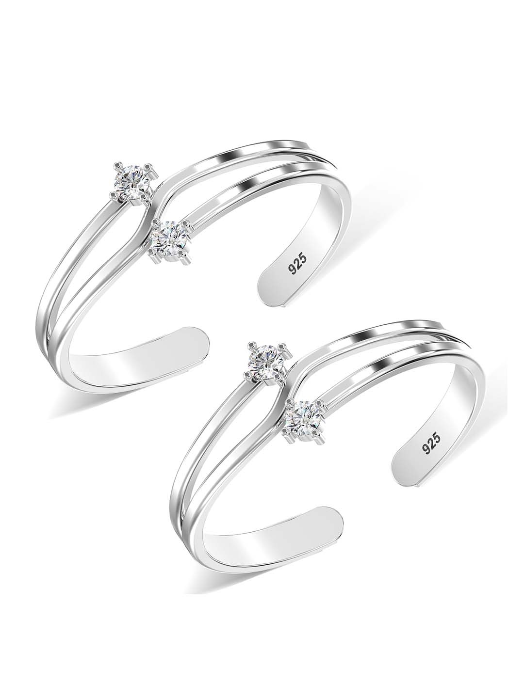 

LeCalla Set Of 2 Silver-Toned & CZ Stone-Studded Toe Rings
