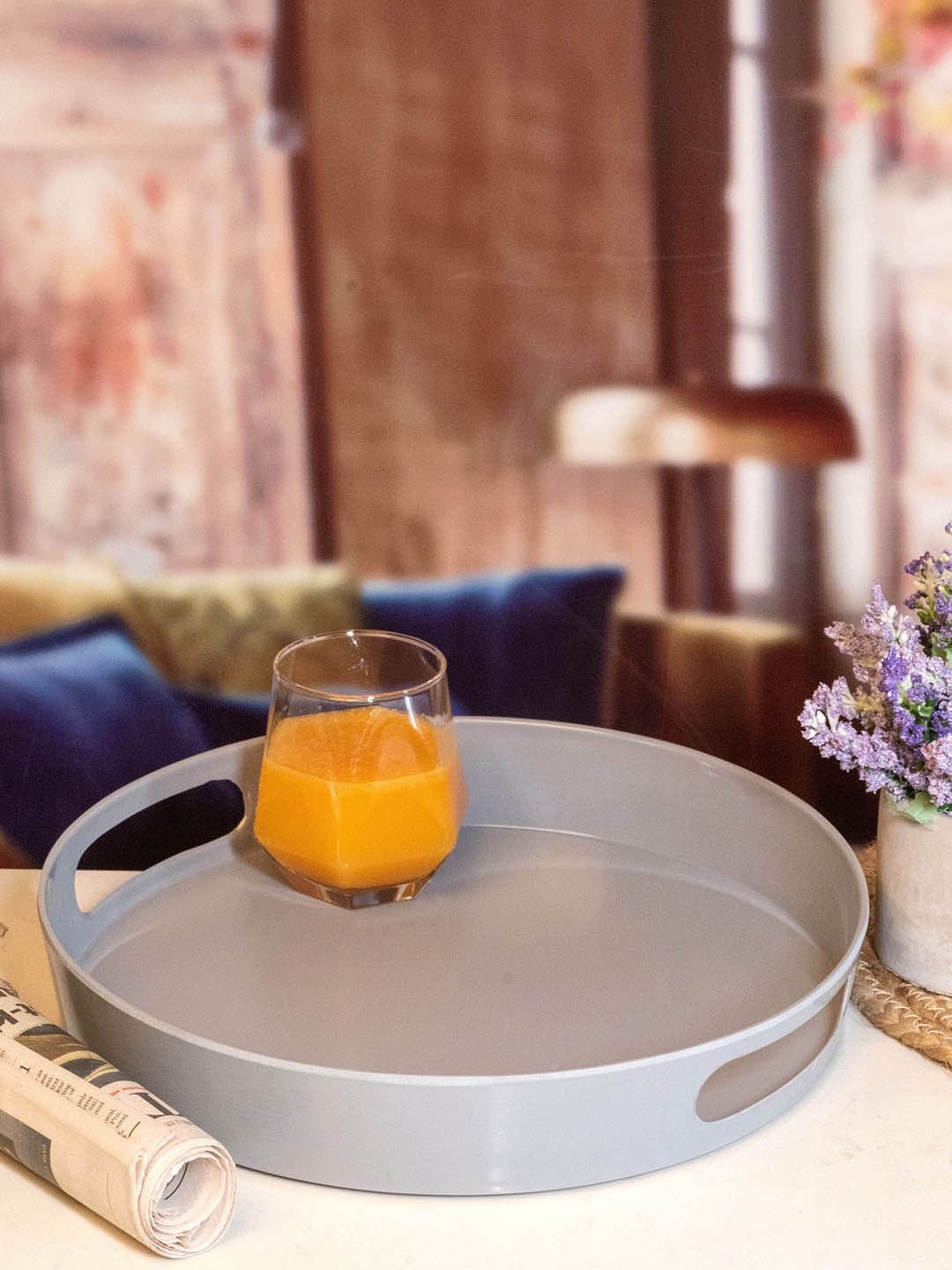 

GOODHOMES Grey Solid Round Tray