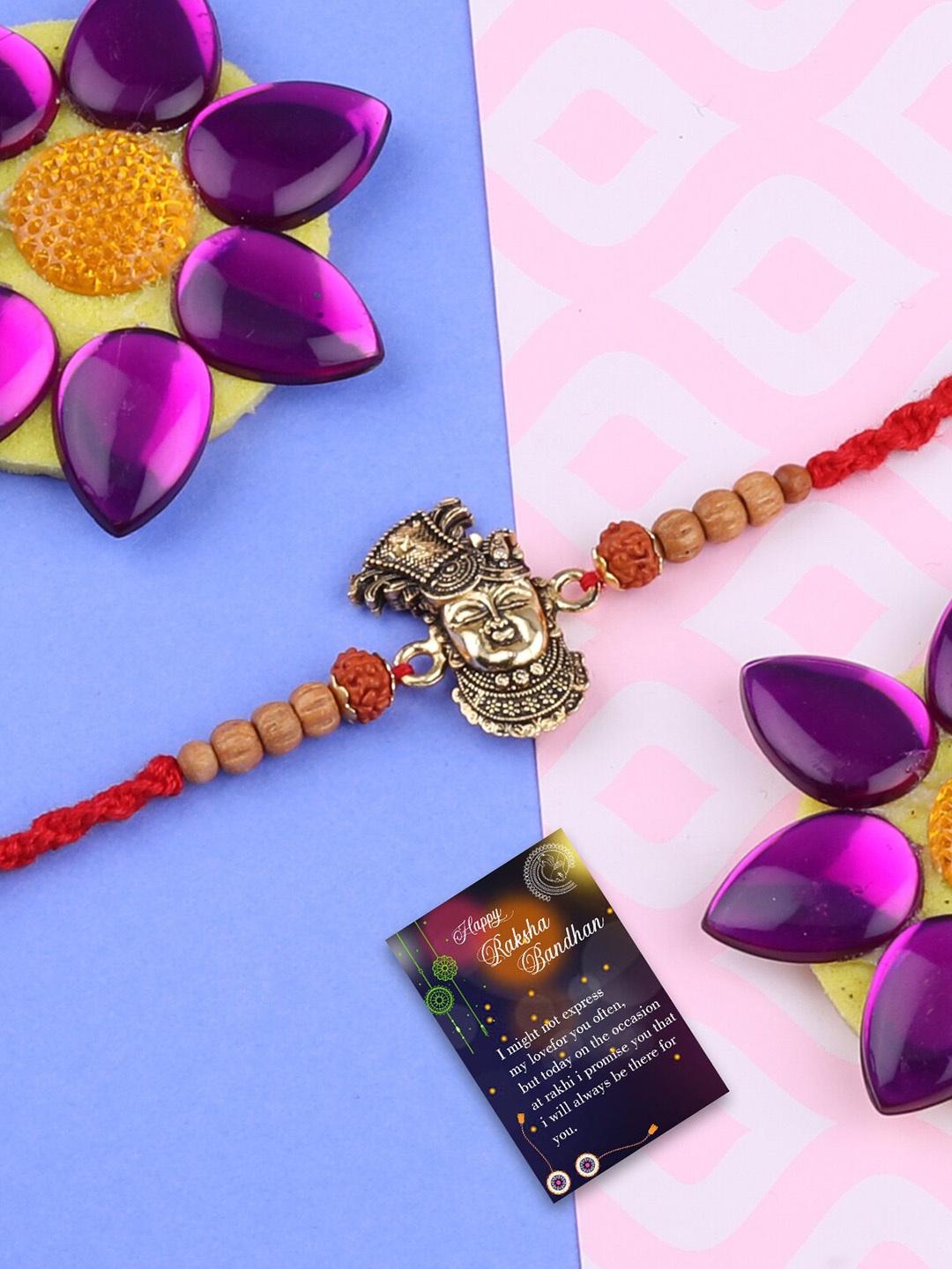 

Silver Shine Red & Gold-Toned 1 Rakhi With Roli Chawal Greeting Card
