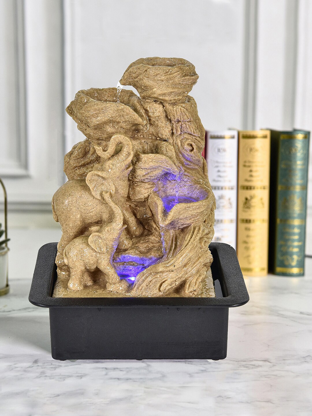 

HomeTown Off-White Polyresin Two Elephants Fountain
