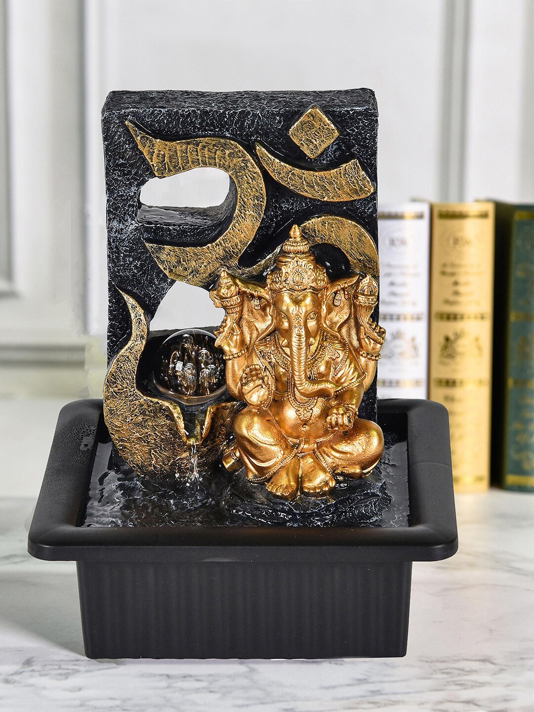 

HomeTown Black & Gold-Toned Textured Polyresin Ganesha Fountains