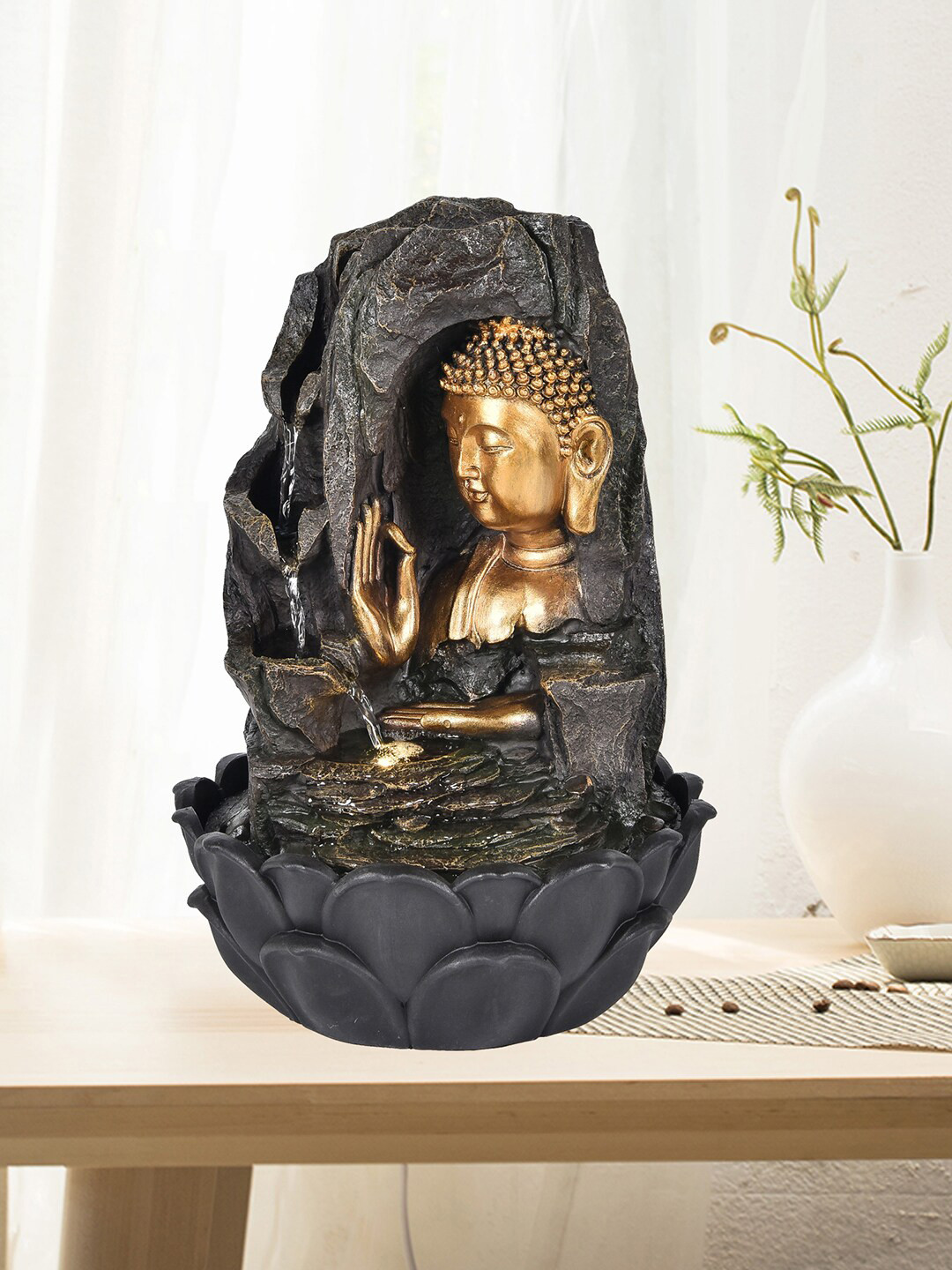 

HomeTown Gold-Toned & Black Polyresin Serene Buddha Face Fountain