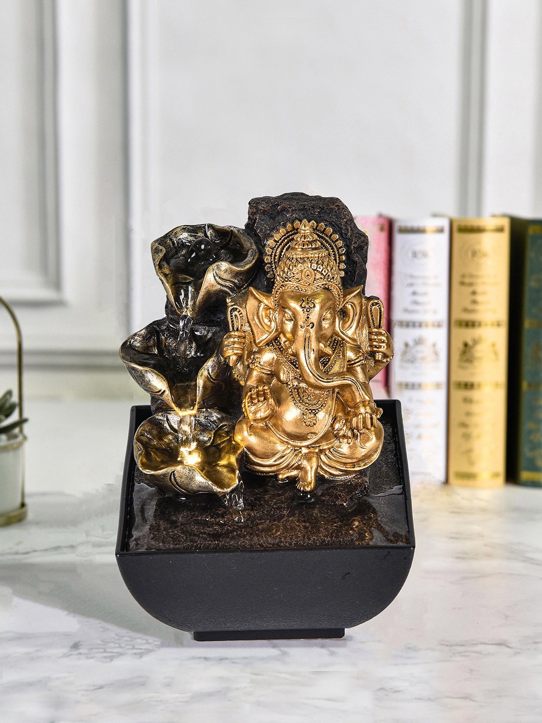 

HomeTown Gold-Toned & Black Meditating Ganesha Fountains