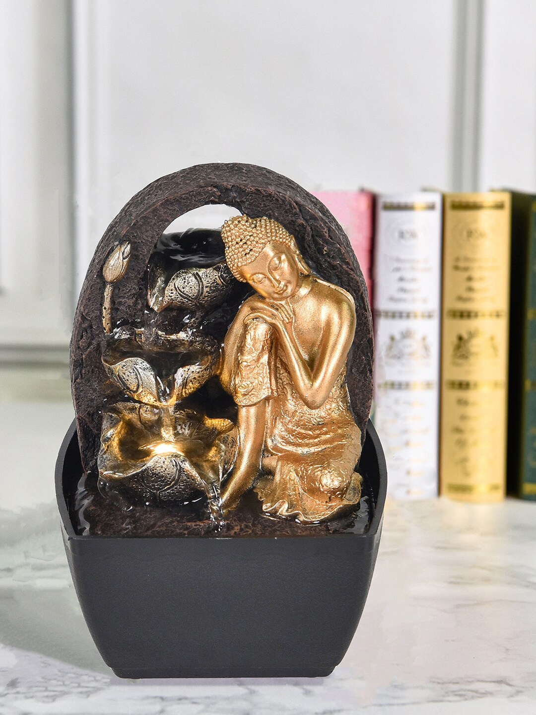 

HomeTown Gold & Black Relaxing Buddha Idol Polyresin Fountains