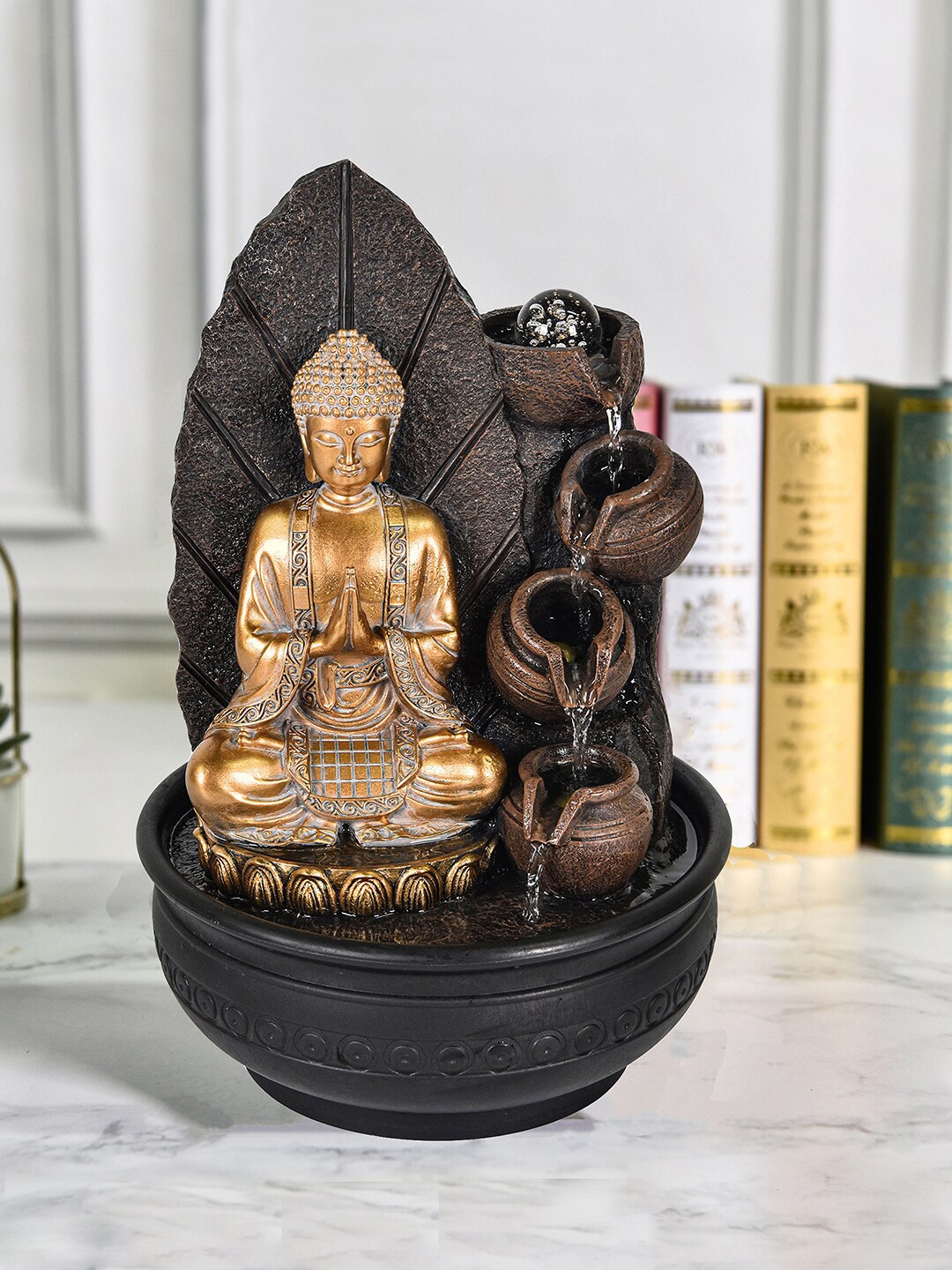 

HomeTown Gold-Toned Praying Buddha Fountain