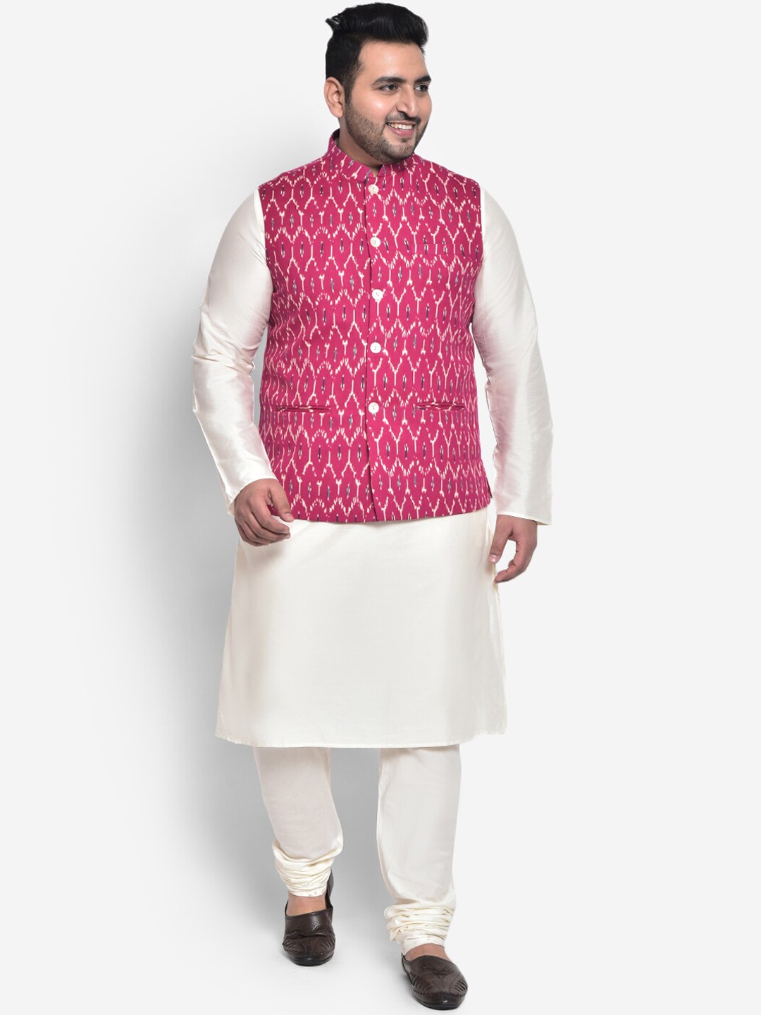 

KISAH PLUS Men Pink Kurta Jacket with Pyjamas